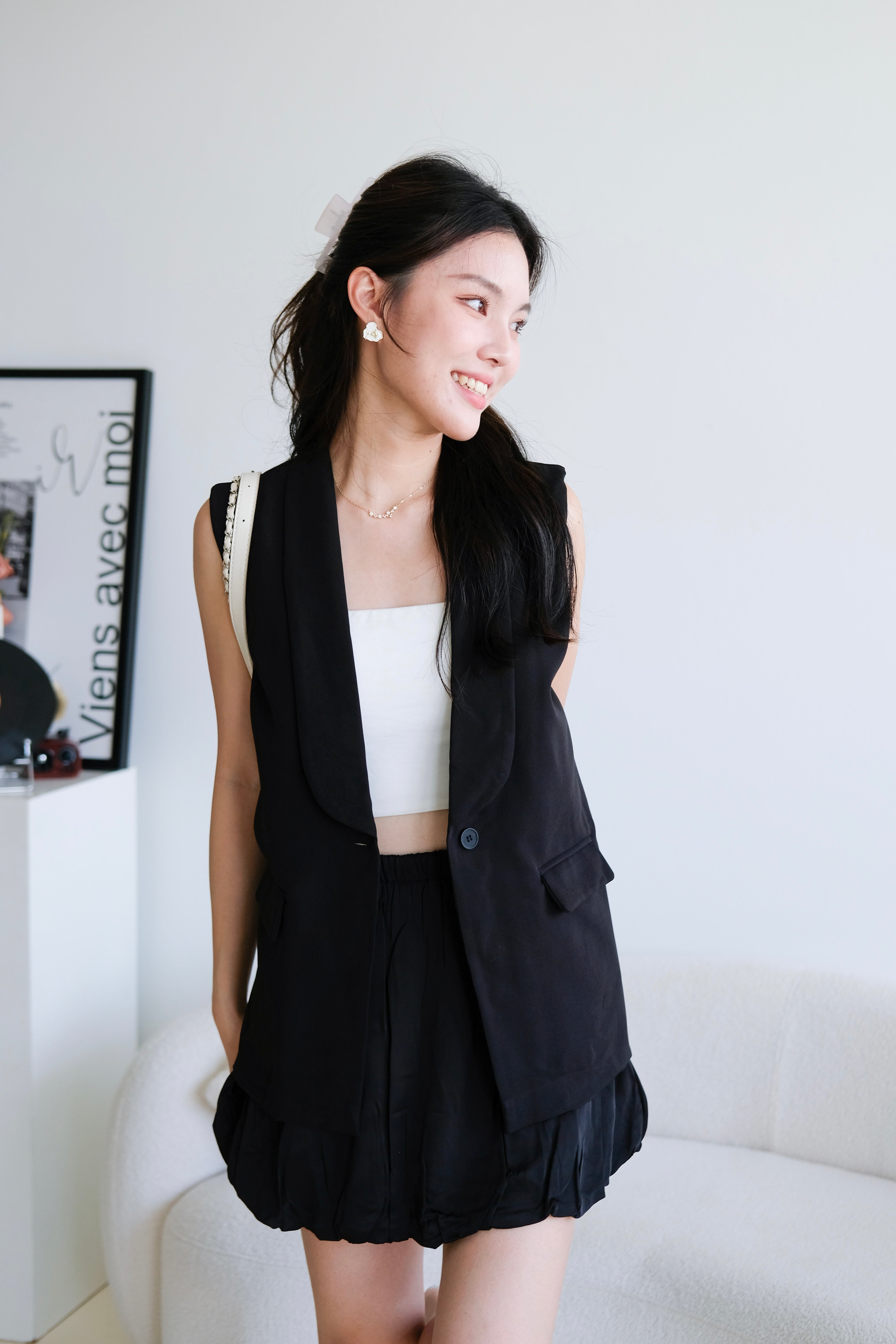 Zora Blazer Long Vest (Black)