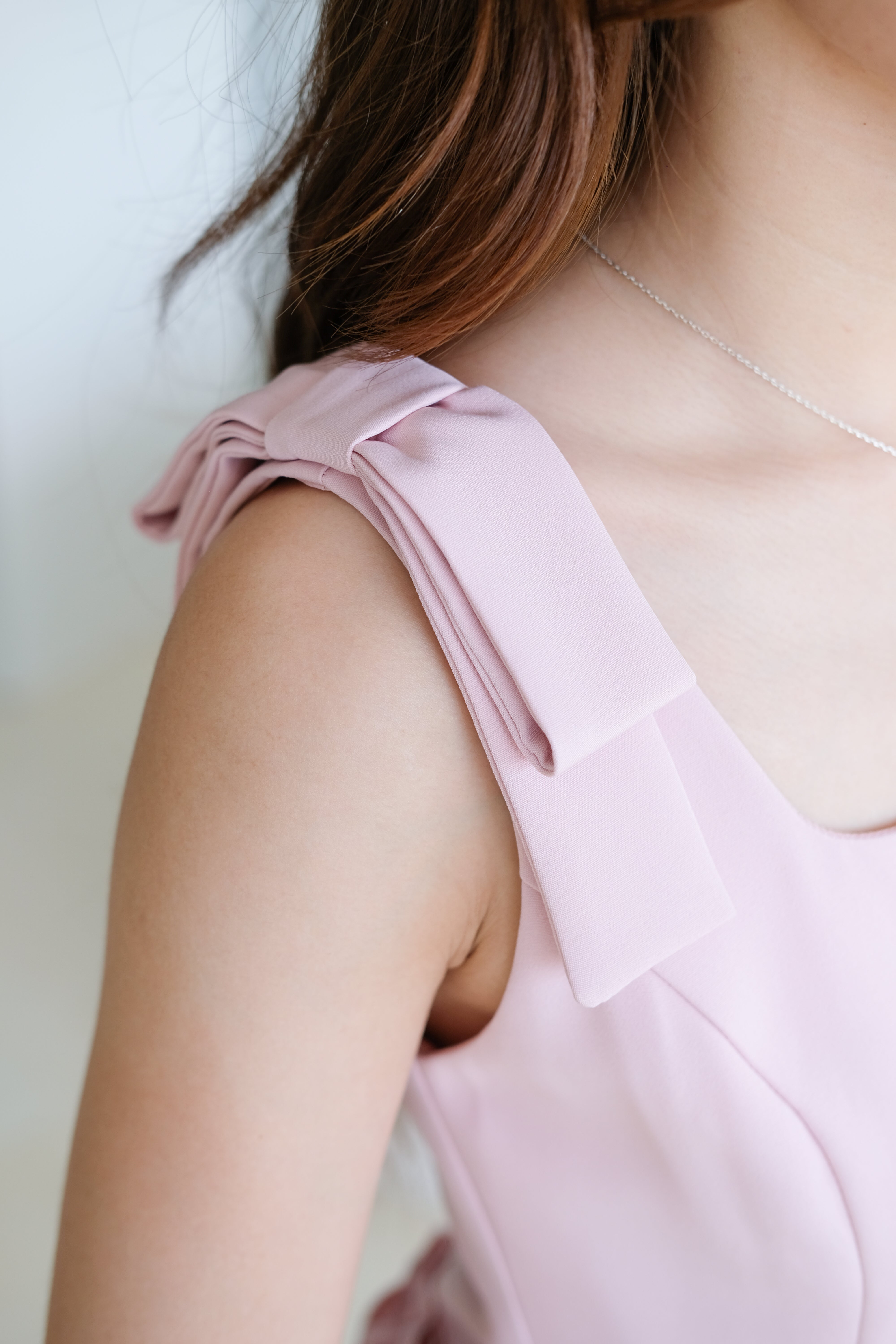 Cecilia Bow Straps Ruffle Top (Dusty Pink)