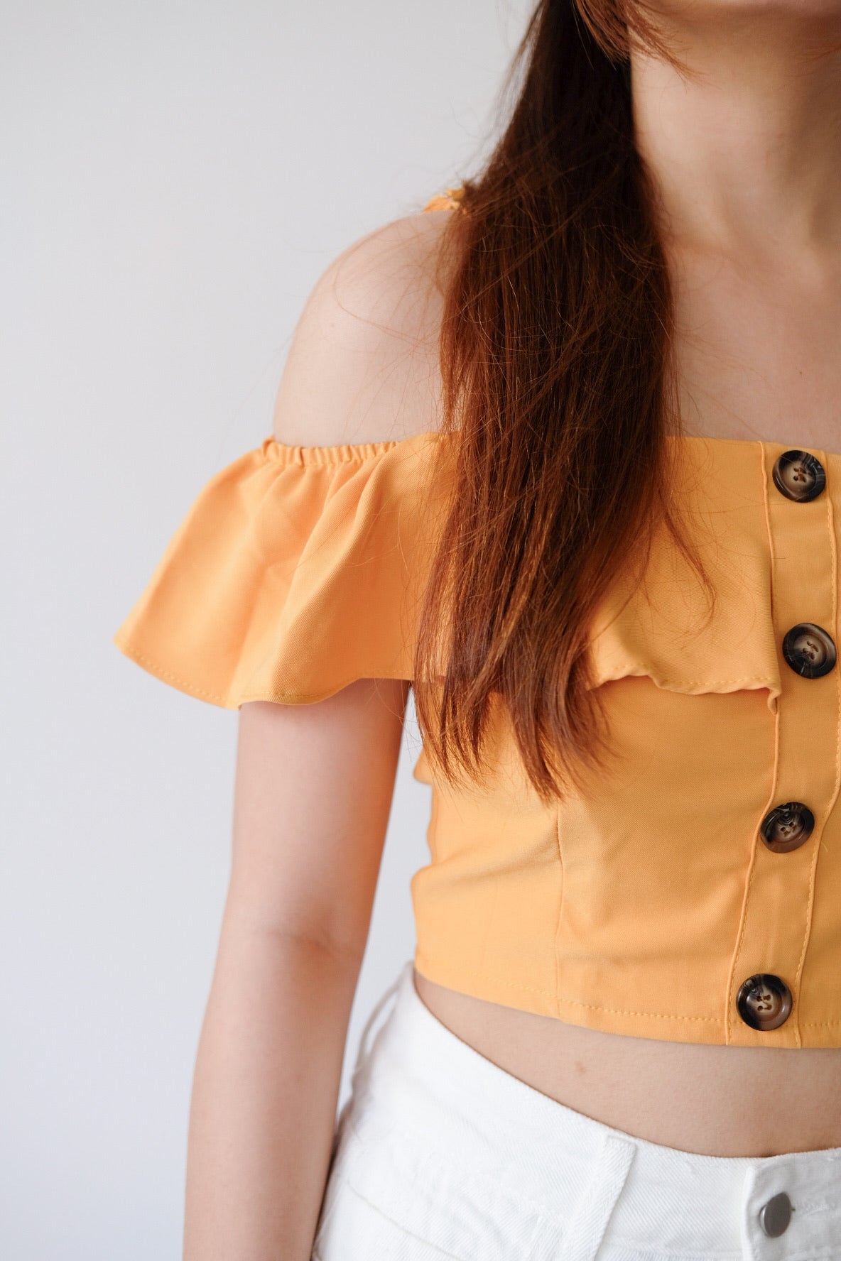 Orange Ruffle Strap Off-Shoulder Top