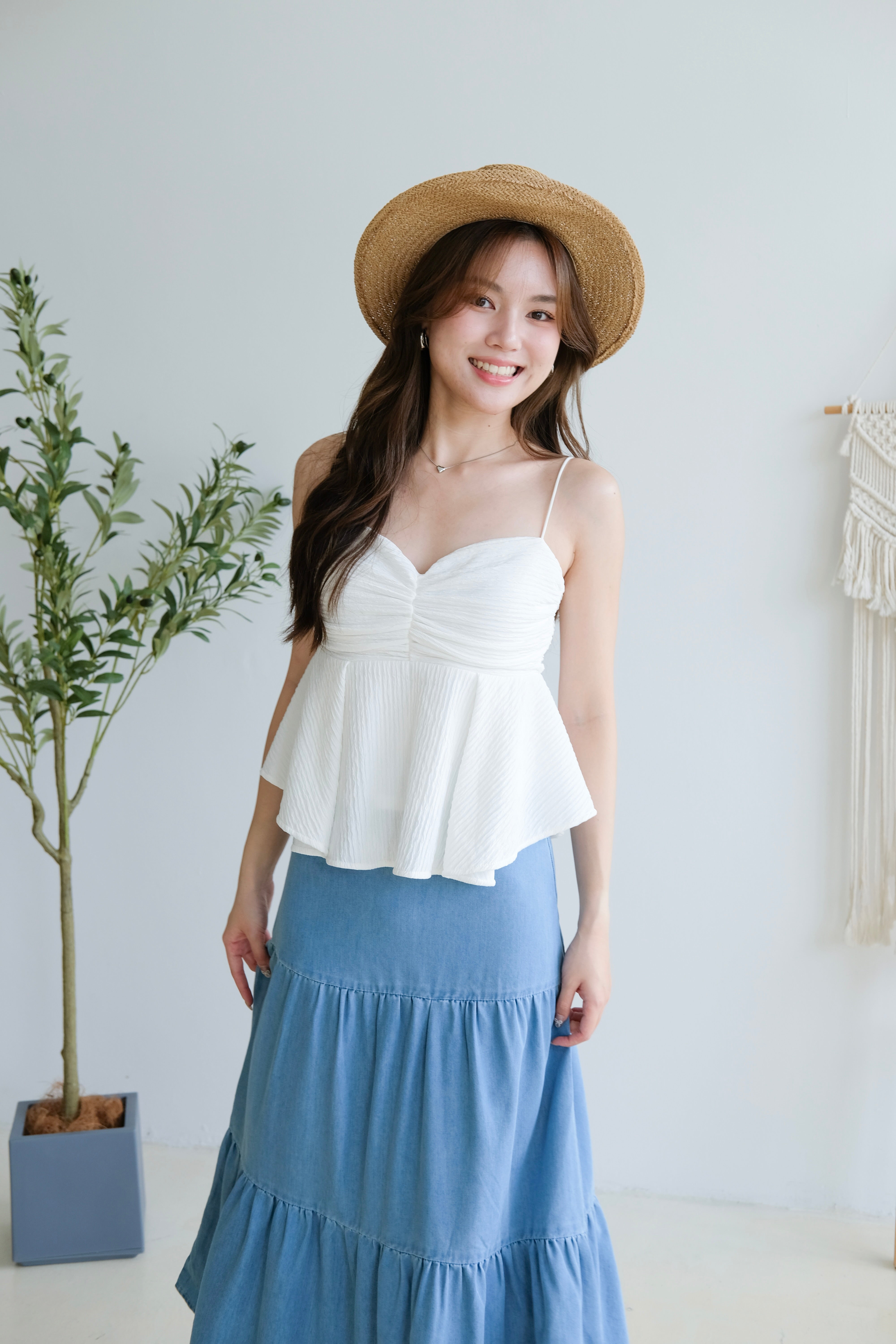 Sharon Tiered Denim Maxi Skirt (Light Blue)