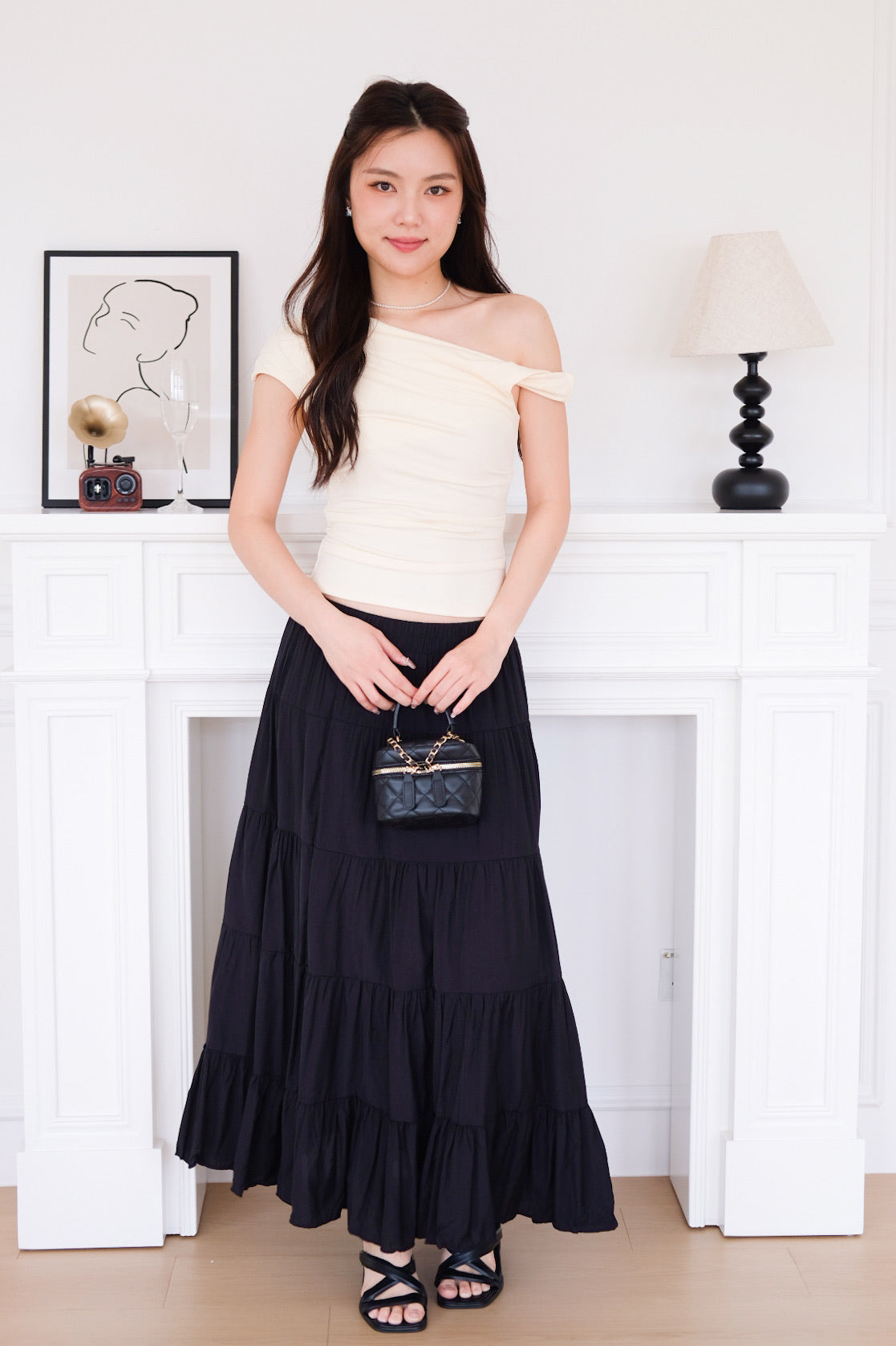 Deborah One Shoulder Ruched Top (Pale Yellow)