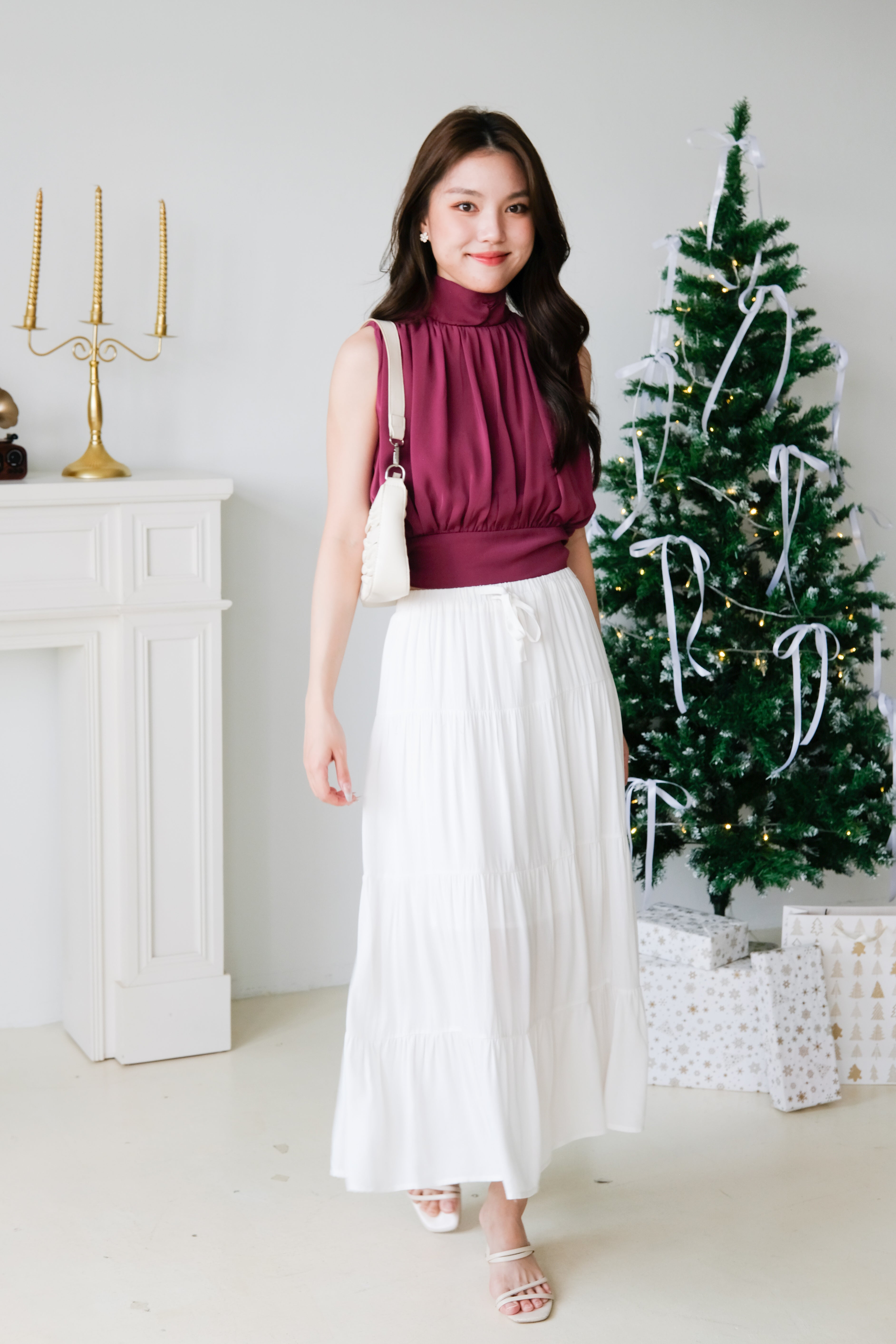 Gabine High Neck Ruched Top (Wine)