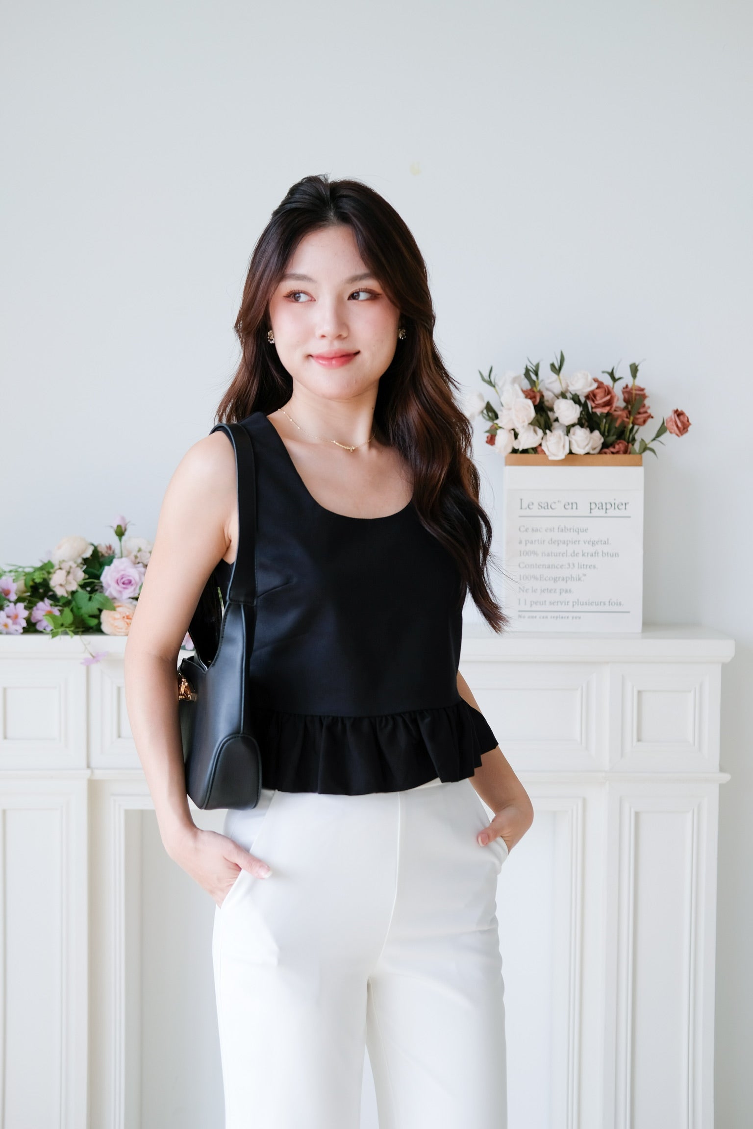 Vivara Ruffle Peplum Crop (Black)