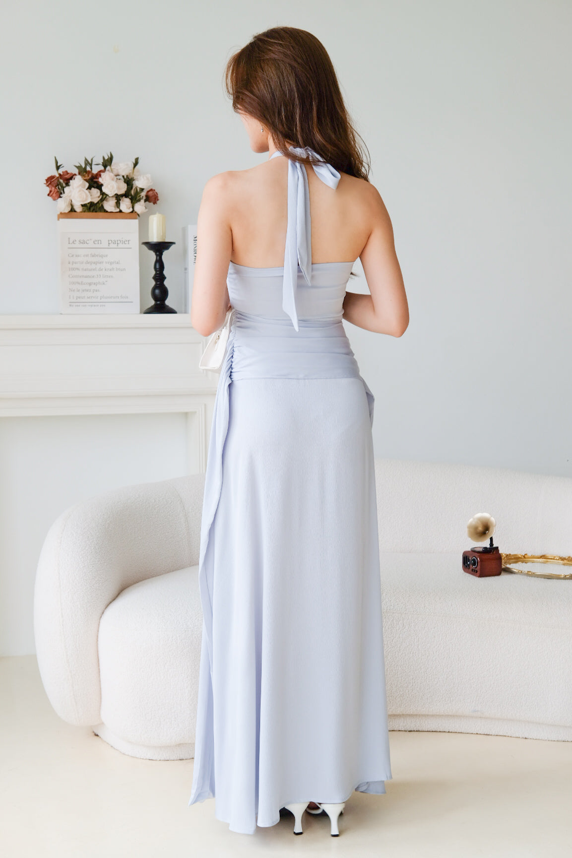 Aera Halter Twist Maxi Dress (Cool Blue)