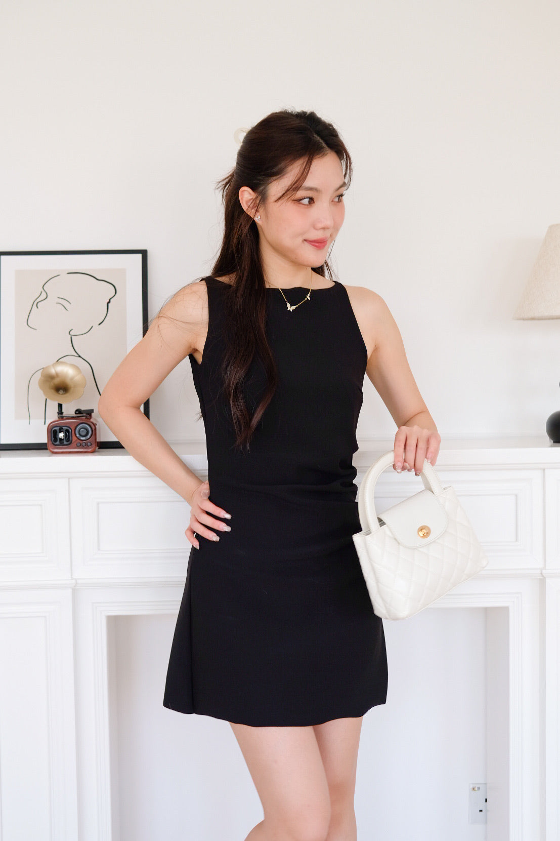 Sylvie Boatneck Fitted Dress (Black)