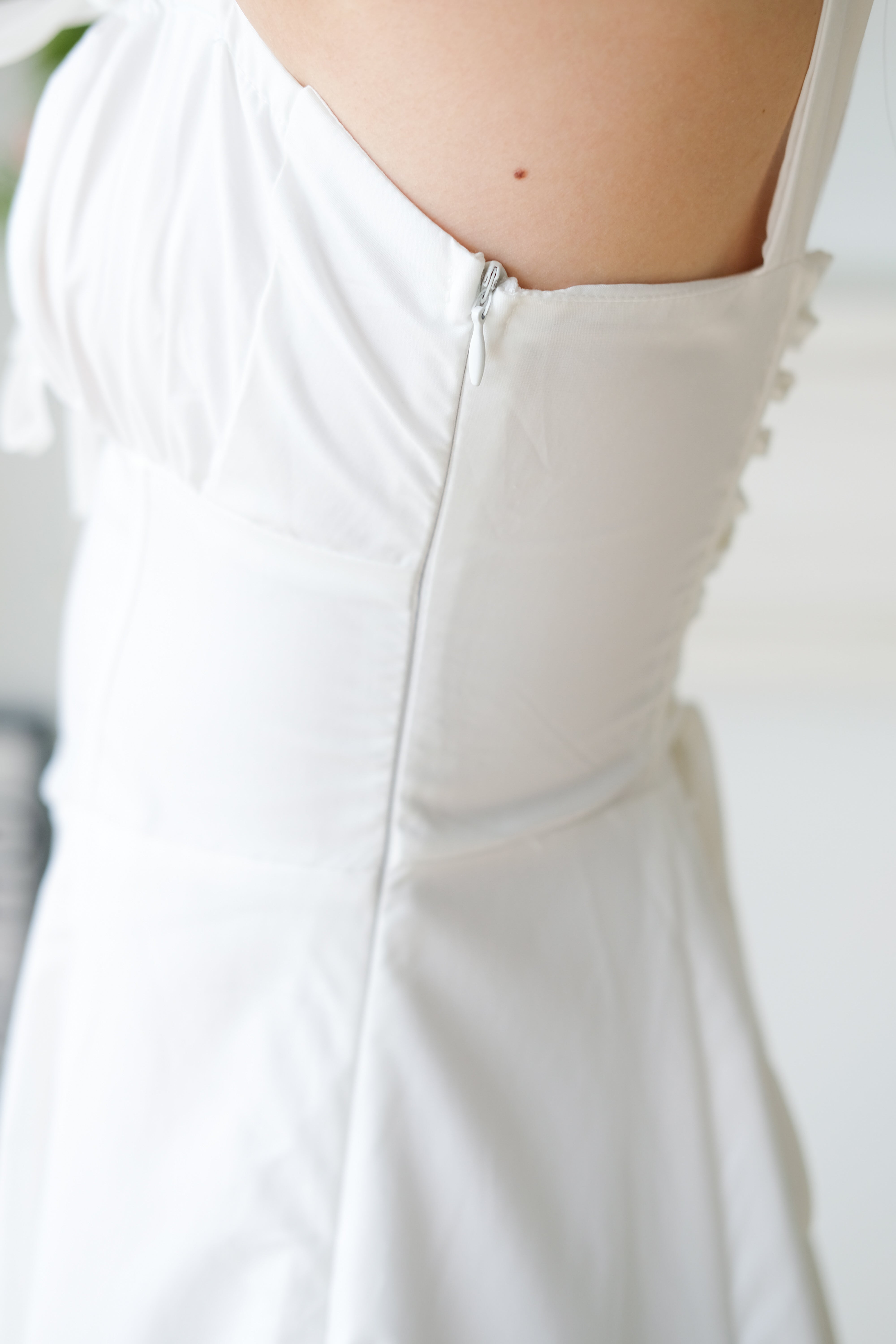 Claire Ruched Slit Maxi Dress (White)