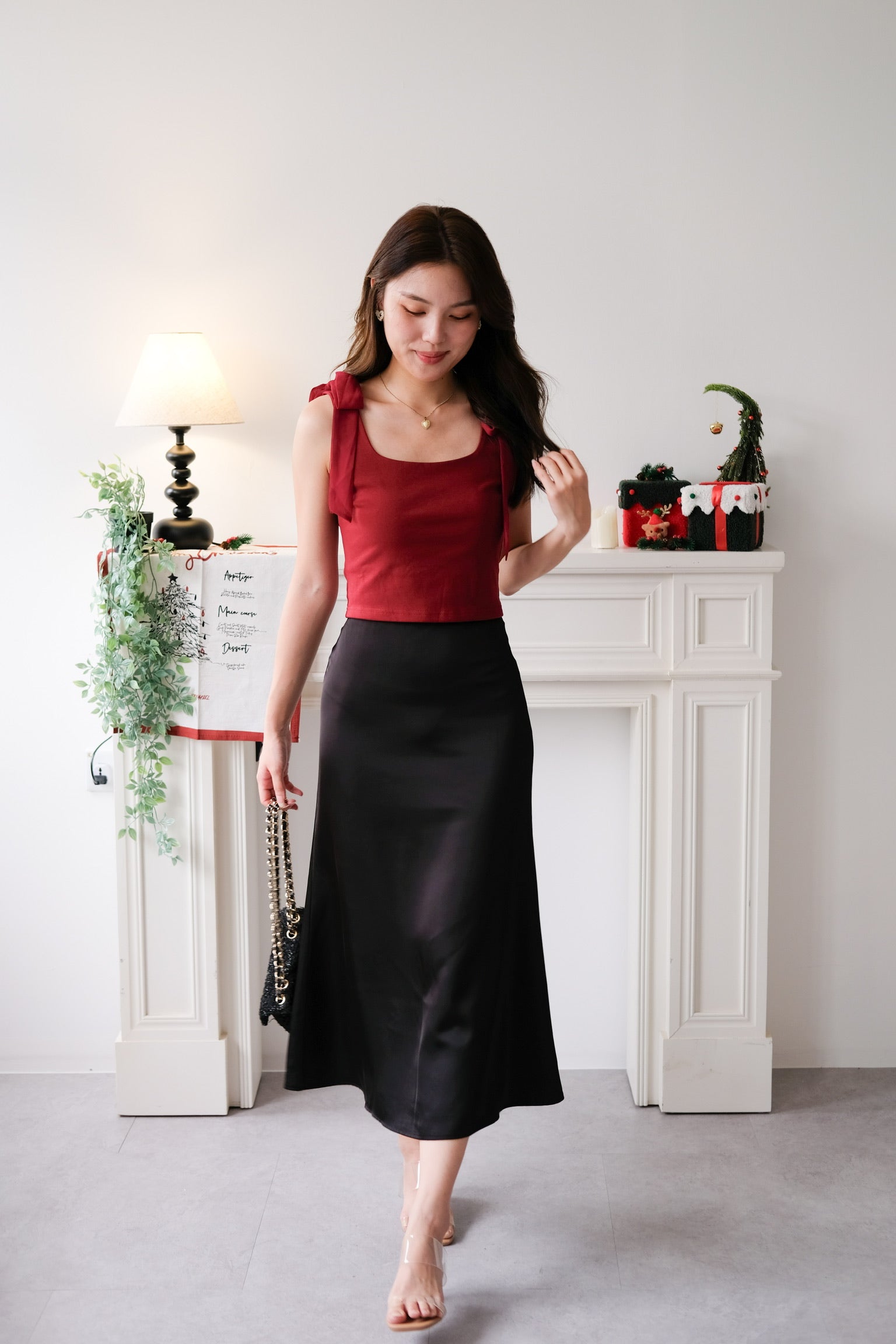 Bridget Self Tie Ribbon Crop Top (Maroon)