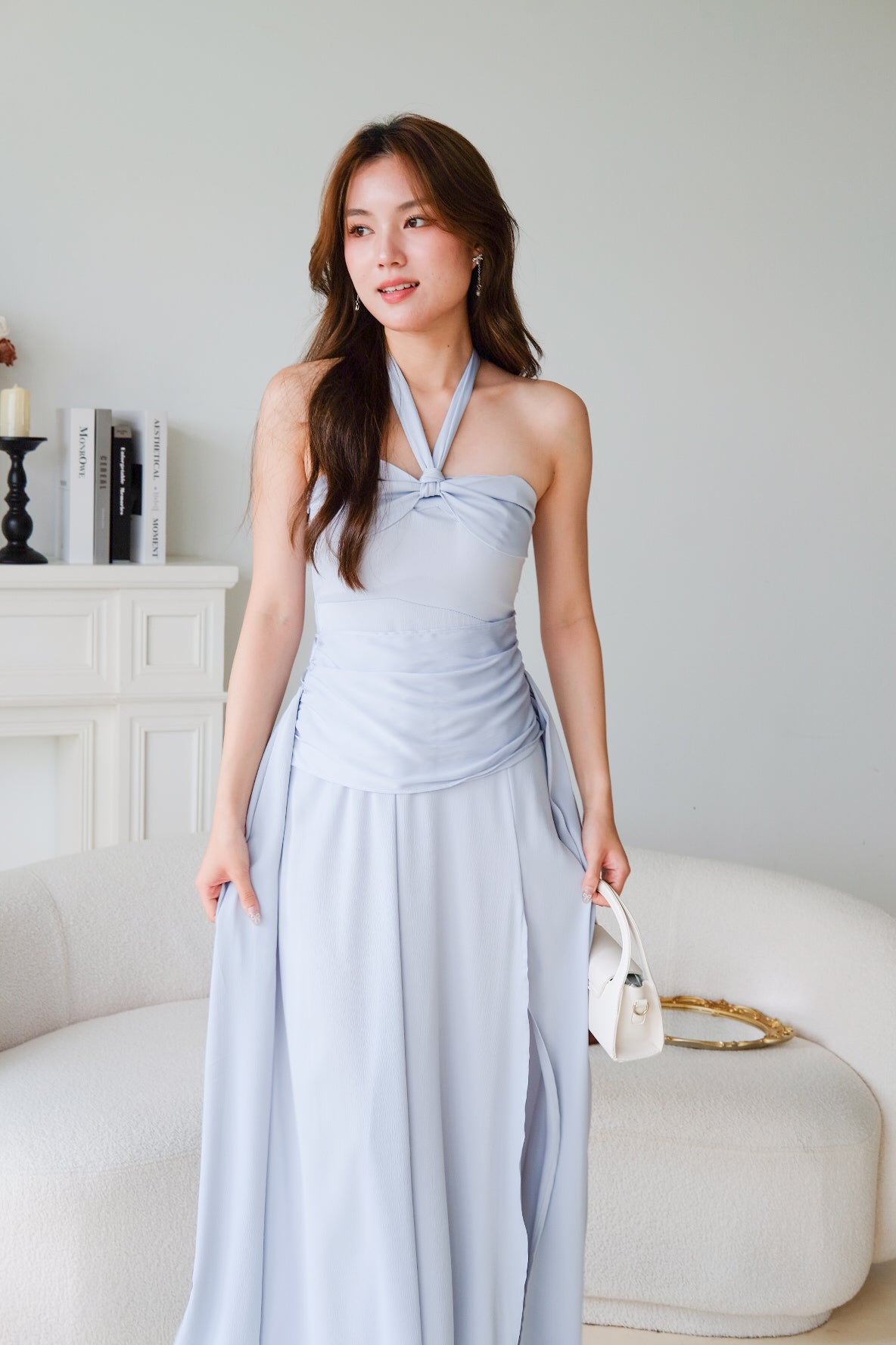 Aera Halter Twist Maxi Dress (Cool Blue)