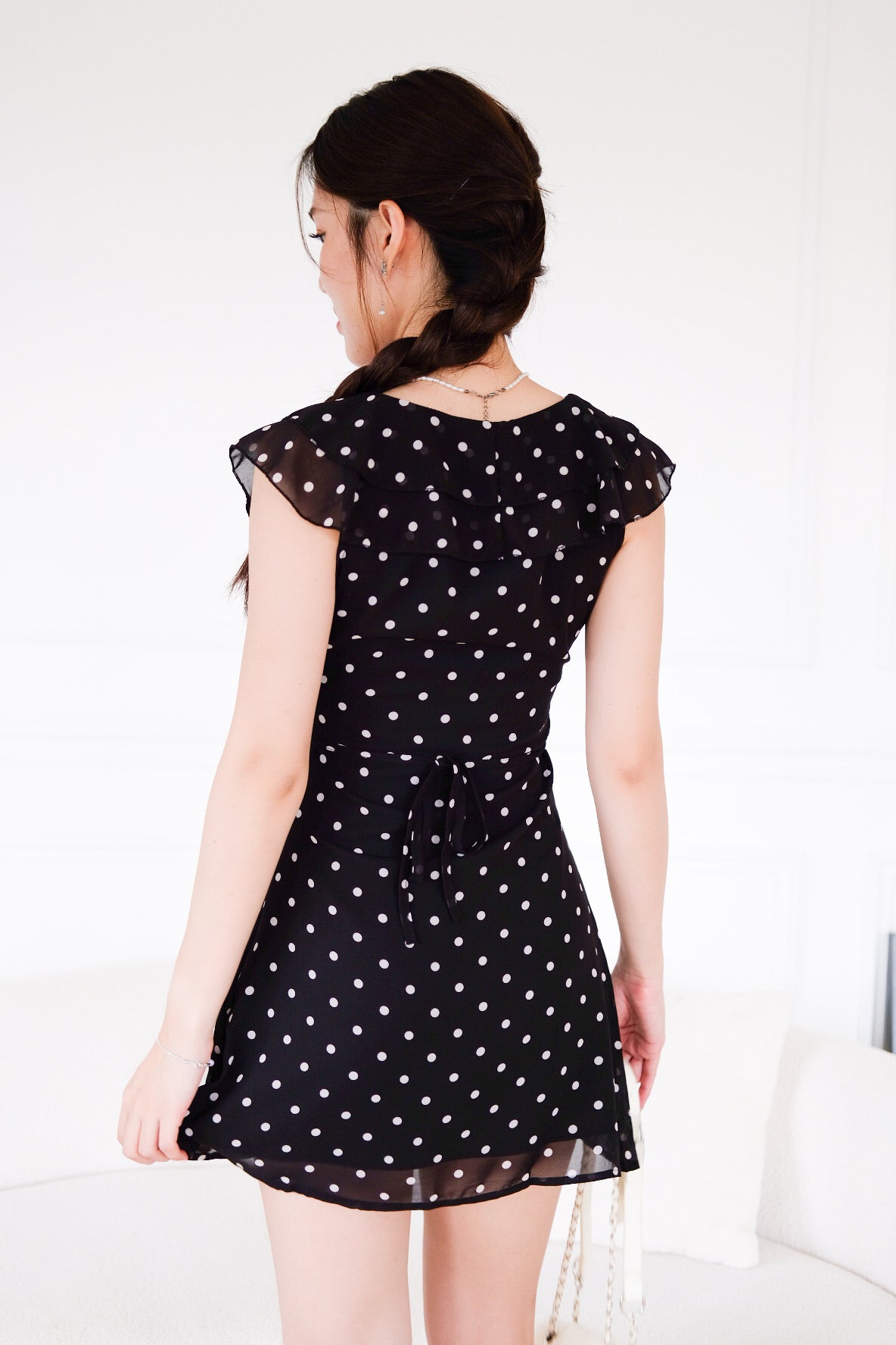 Viola V Neck Polka Dot Dress (Black)
