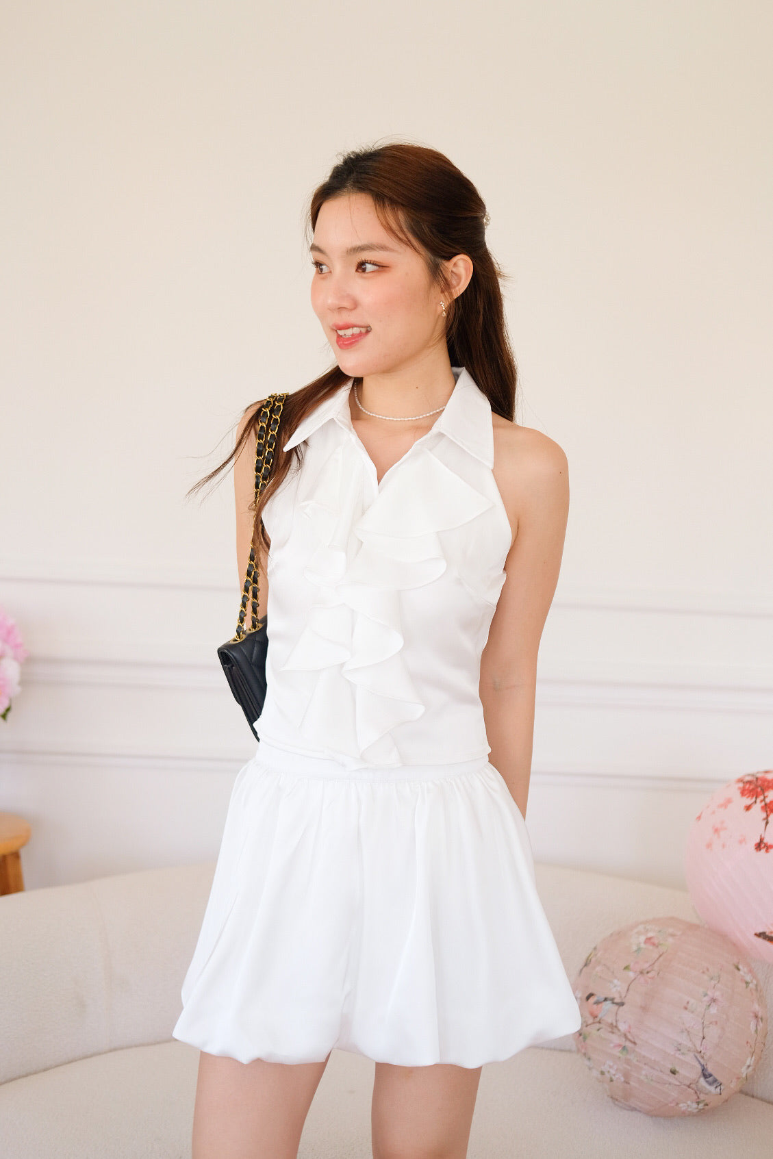 Lunelle Satin Ruffle Bubble Set (White)