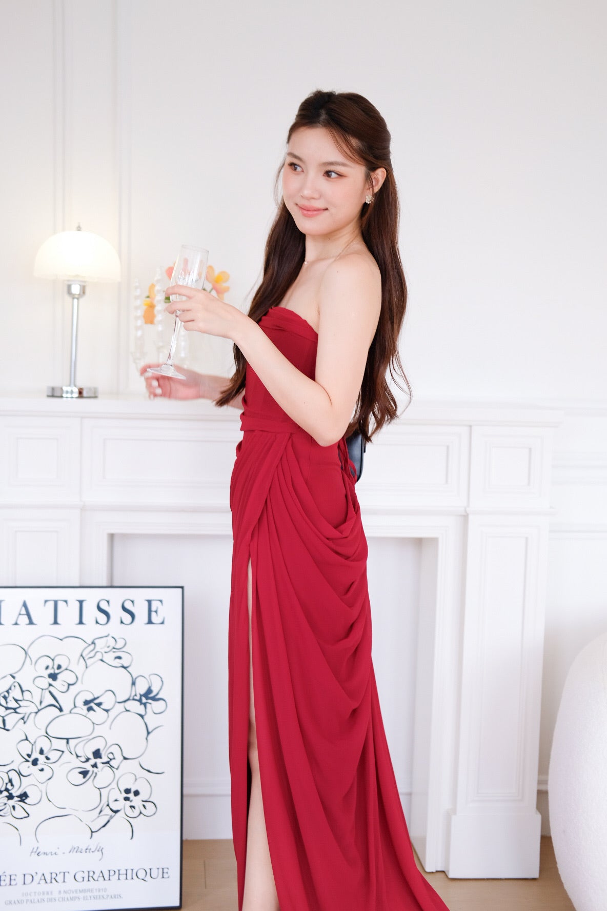Seraphina Tube Corset Slit Maxi Dress (Red)