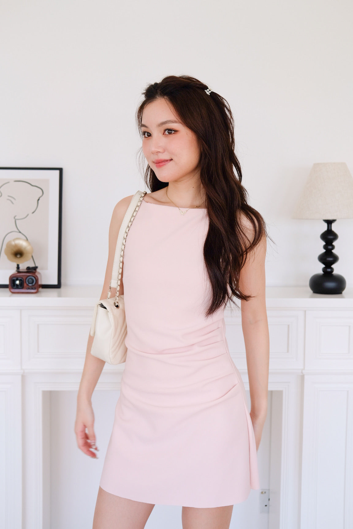 Sylvie Boatneck Fitted Dress (Baby Pink)