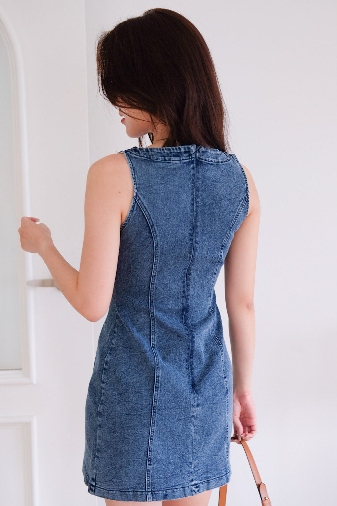 Georgie Panel Denim Dress (Acid Medium Blue)