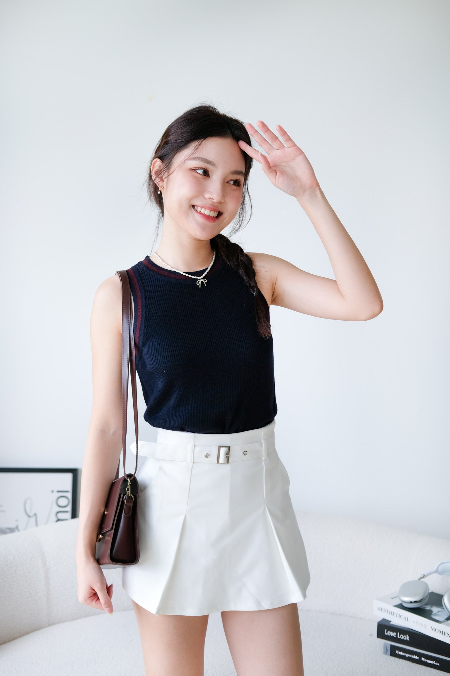 Kyara Contrast Knit Tank Top (Navy Blue)