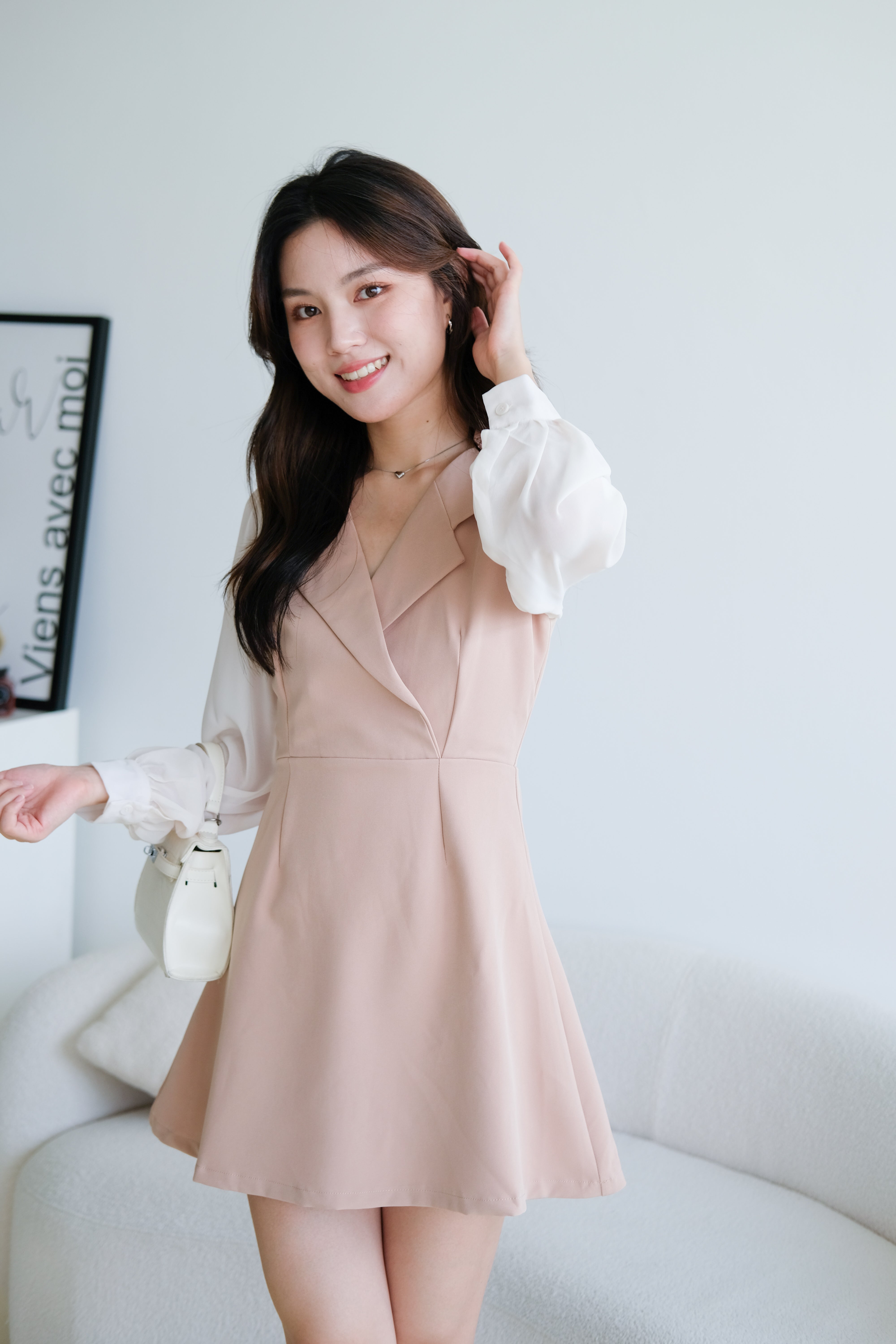 Louisa Blazer Sleeve Dress (Khaki)