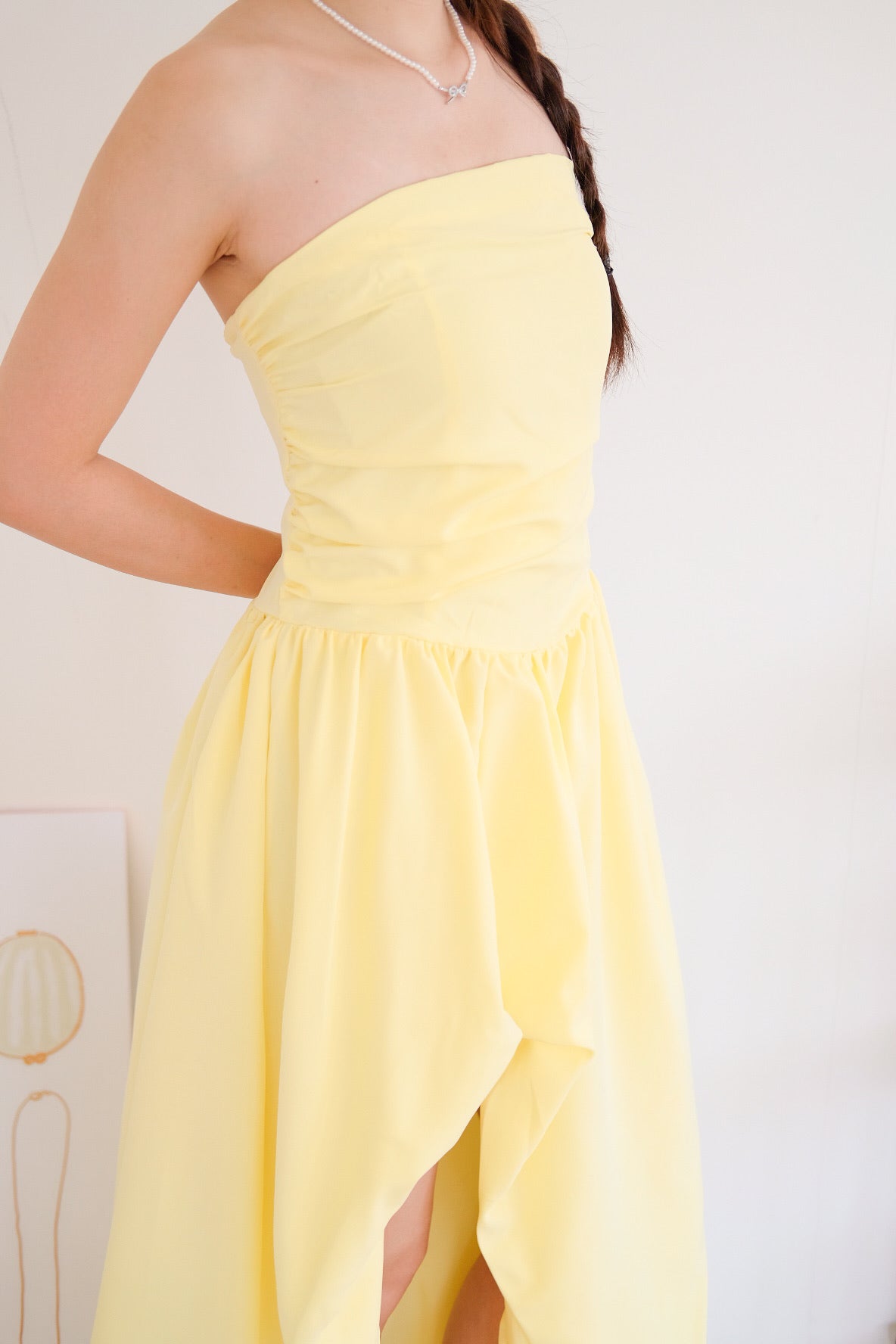 Vianna Asymmetrical Slit Bubble Maxi Dress (Sunshine Yellow)