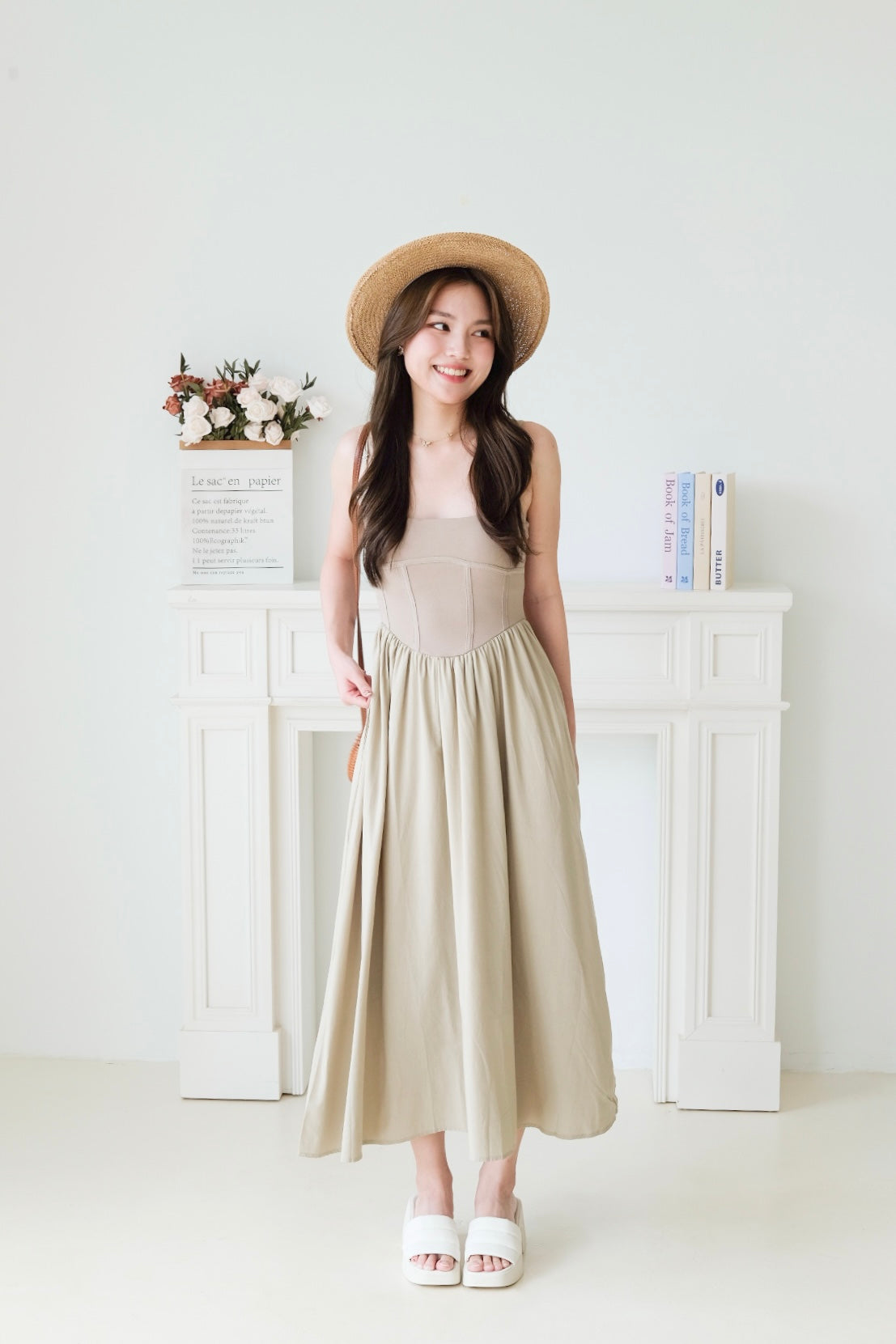 Clara Corset Maxi Dress (Olive)