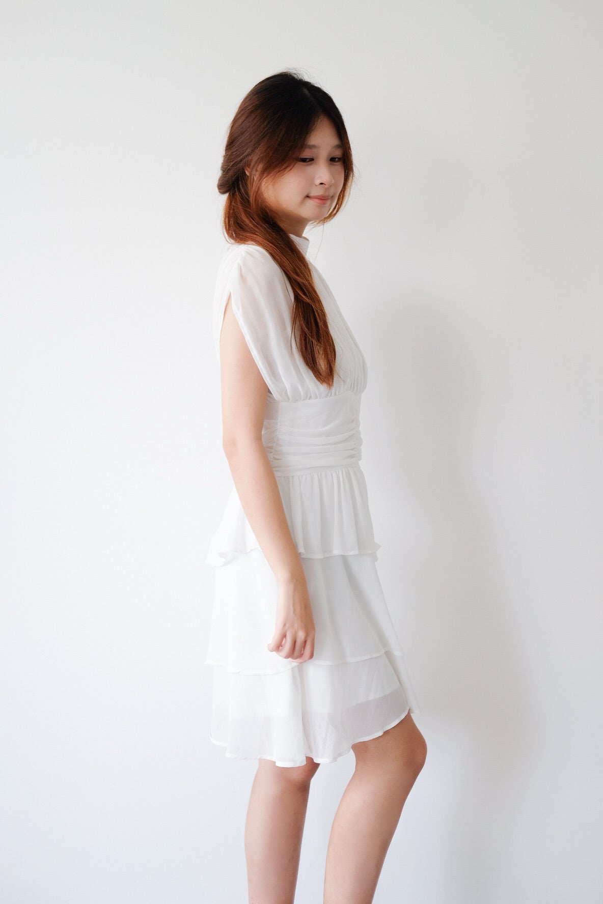 Faux Two-Piece White Ruffle Mini Dress