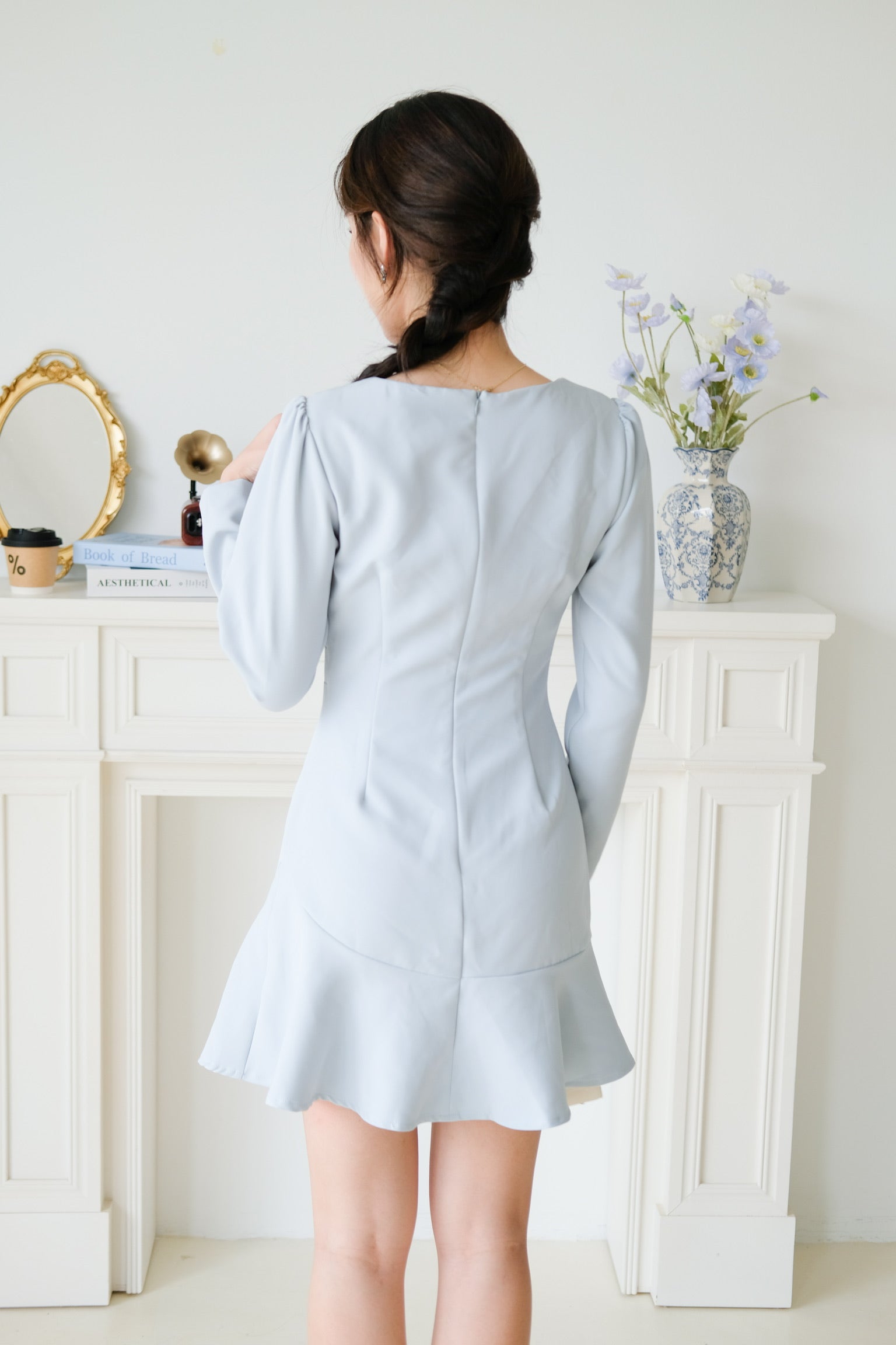 Phoebe Sleeves Ruffle Dress (Dusty Blue)