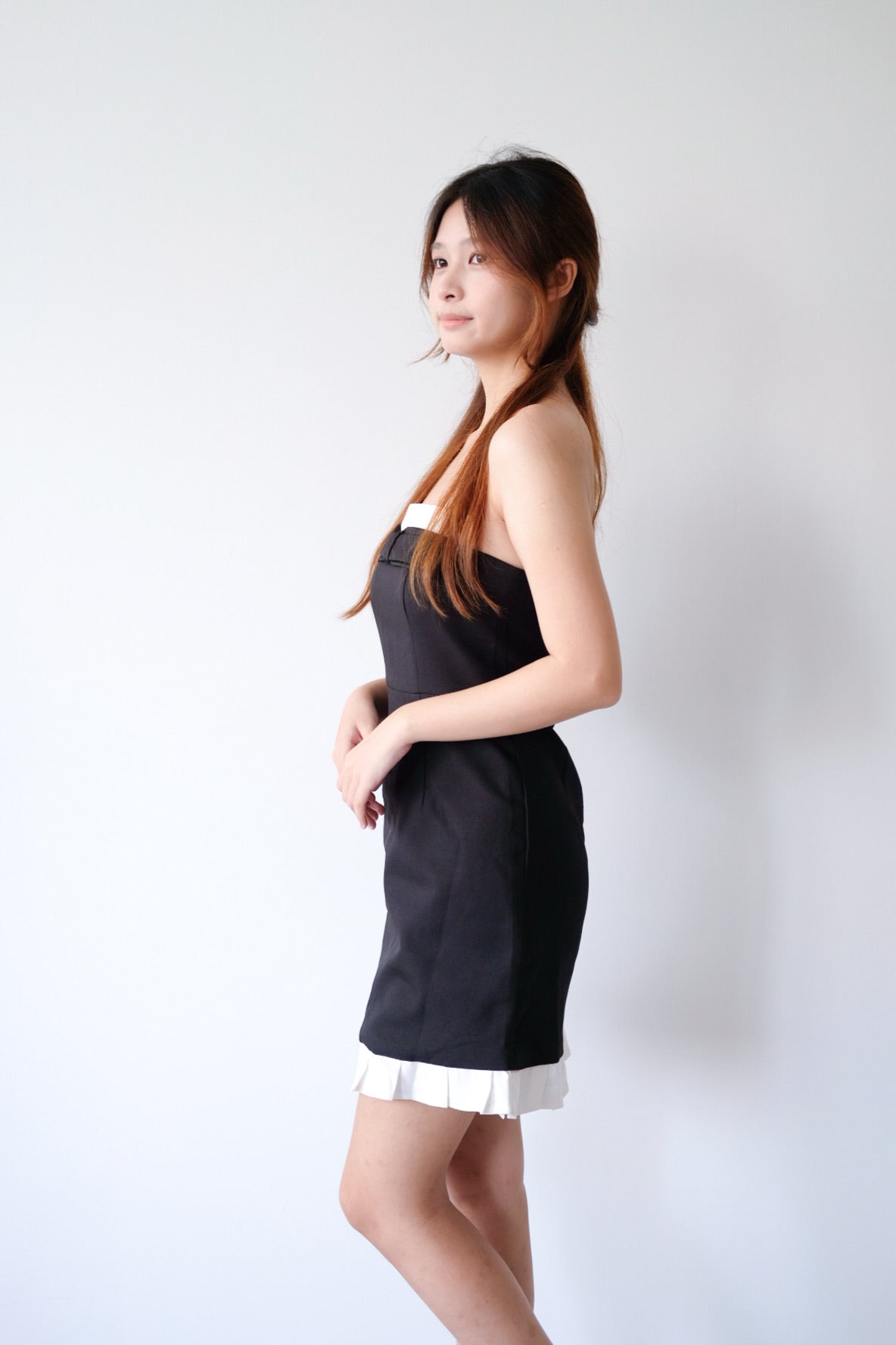 Tube Ribbon Ruffle Mini Dress