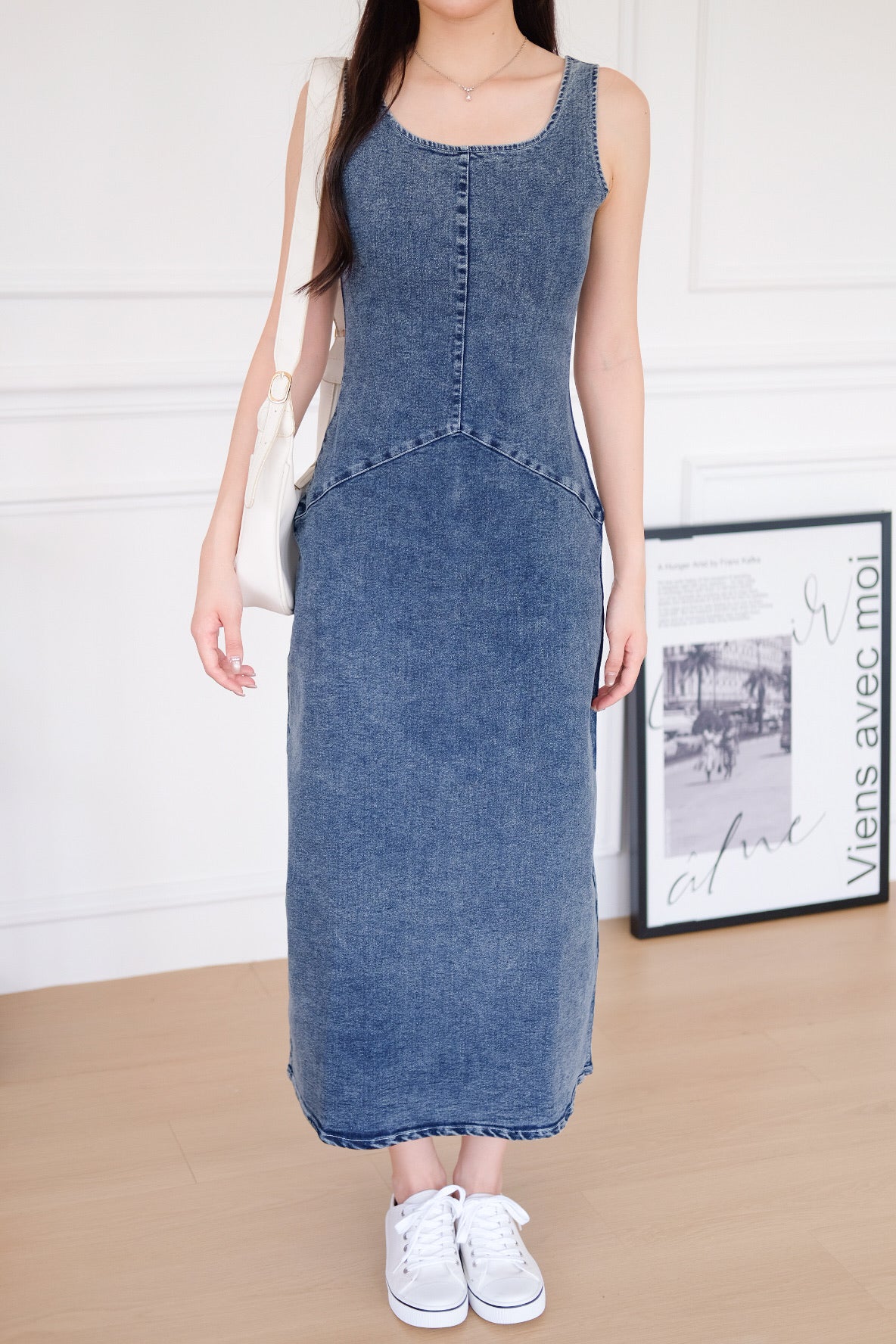Revolution A Line Denim Maxi Dress (Dark Blue)