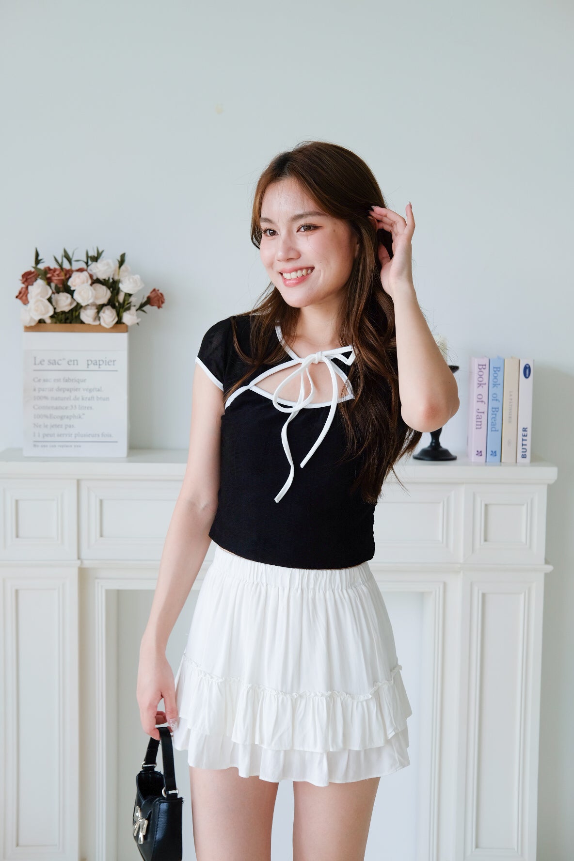 Irisa Lace Ribbon Top (Black)
