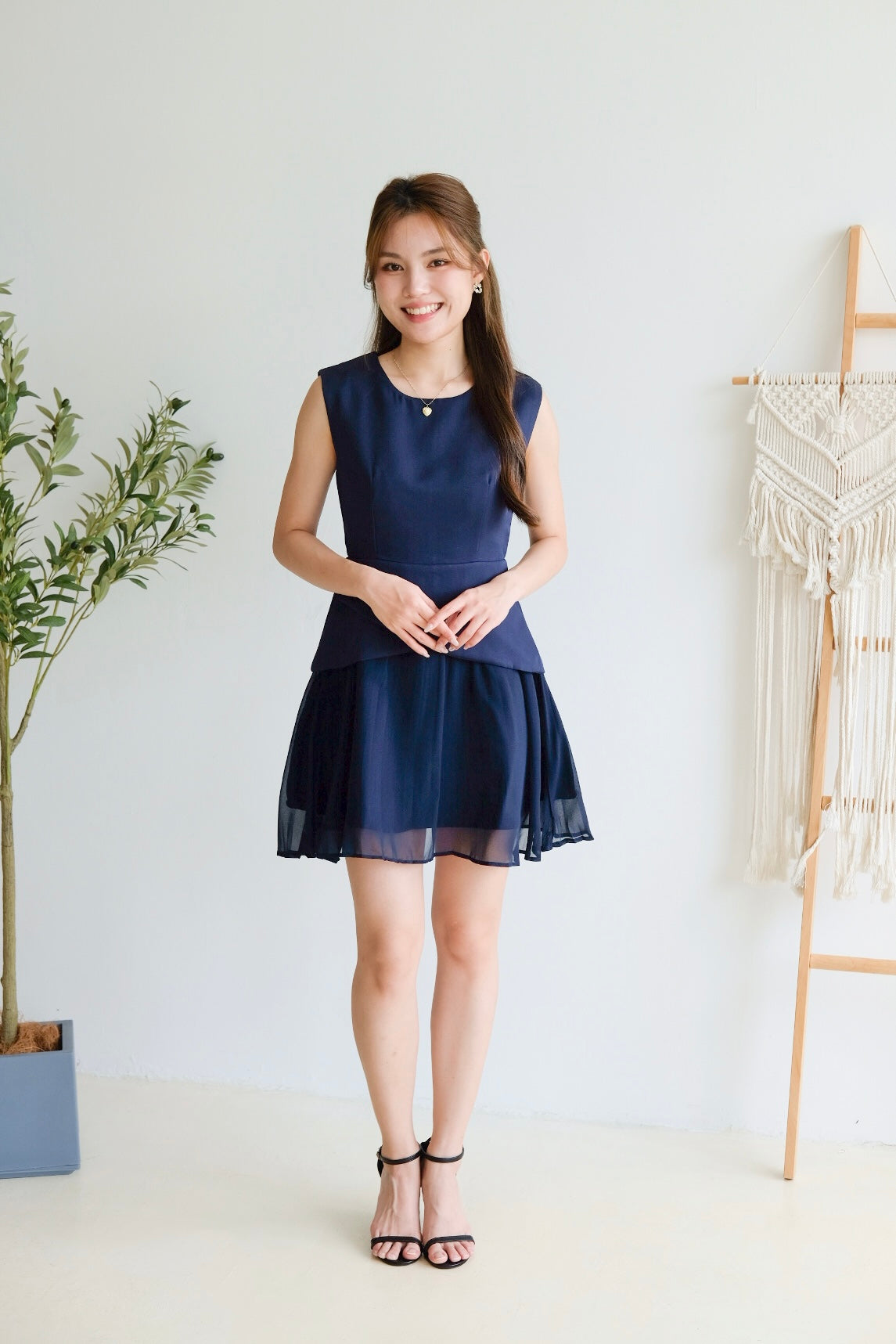 Belinda Contrast Hem Dress (Dark Blue)
