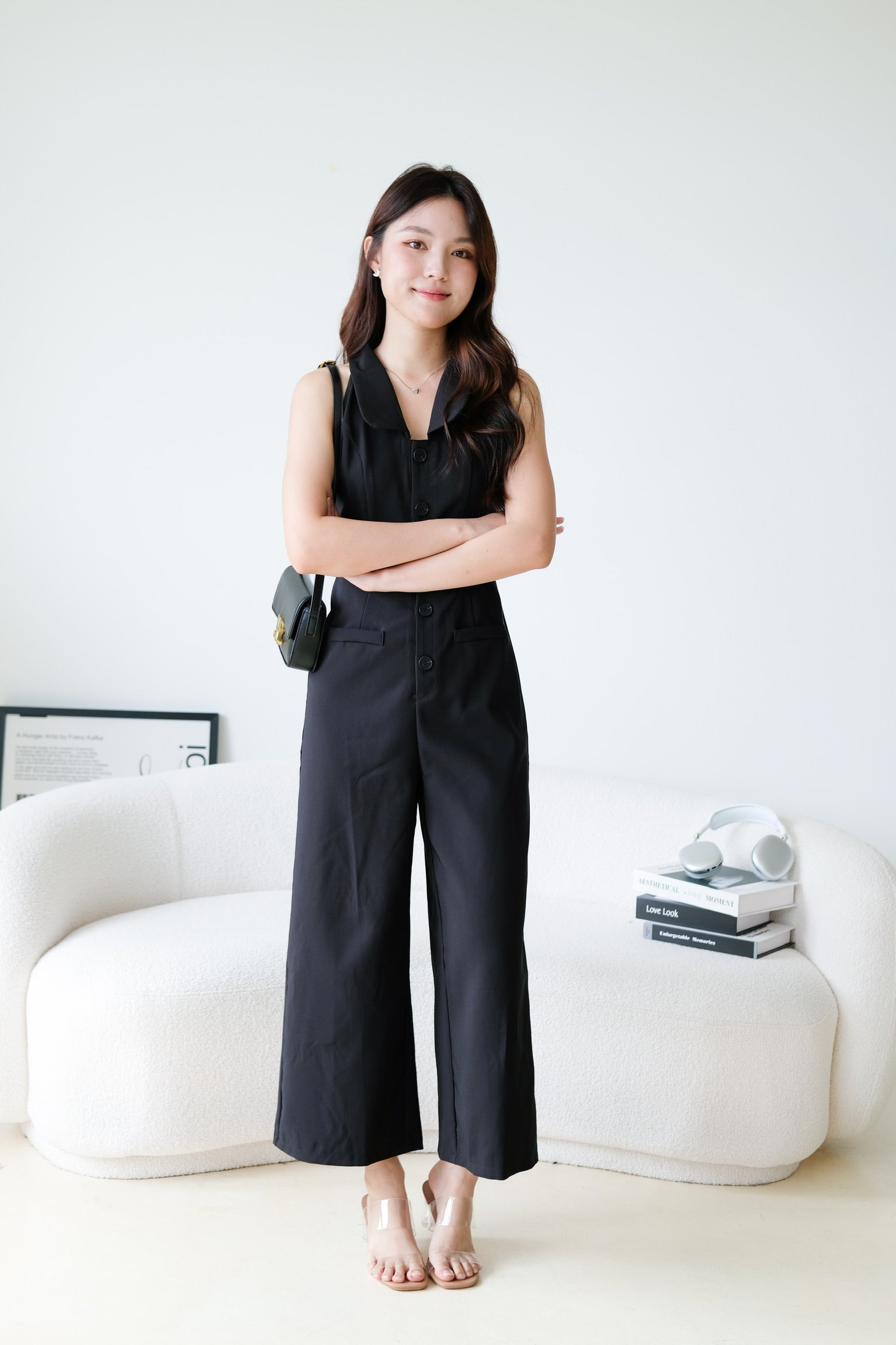 Day and Night Collared Long Jumpsuit (Black)