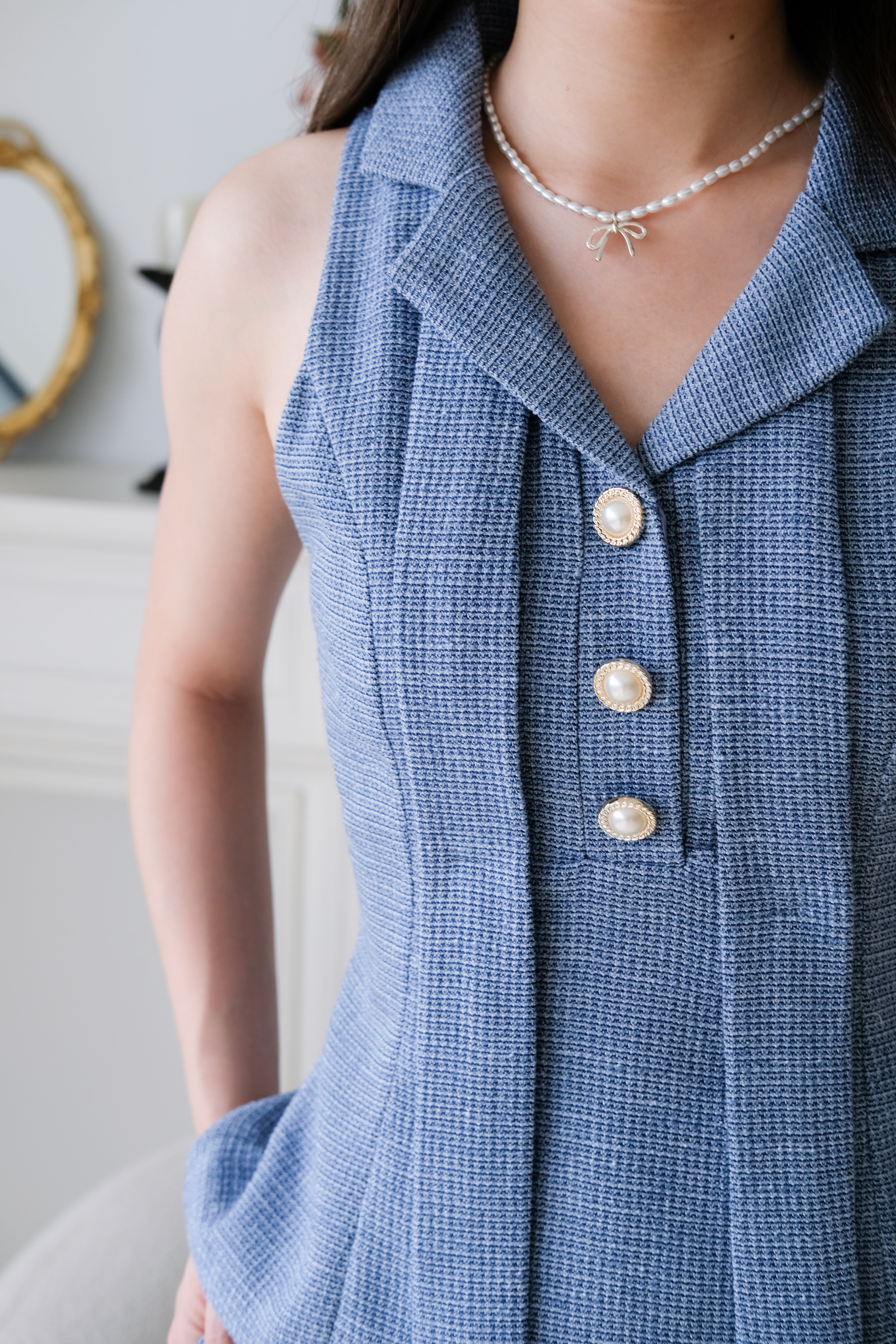Gwen Collared Tweed Set (Sea Blue)