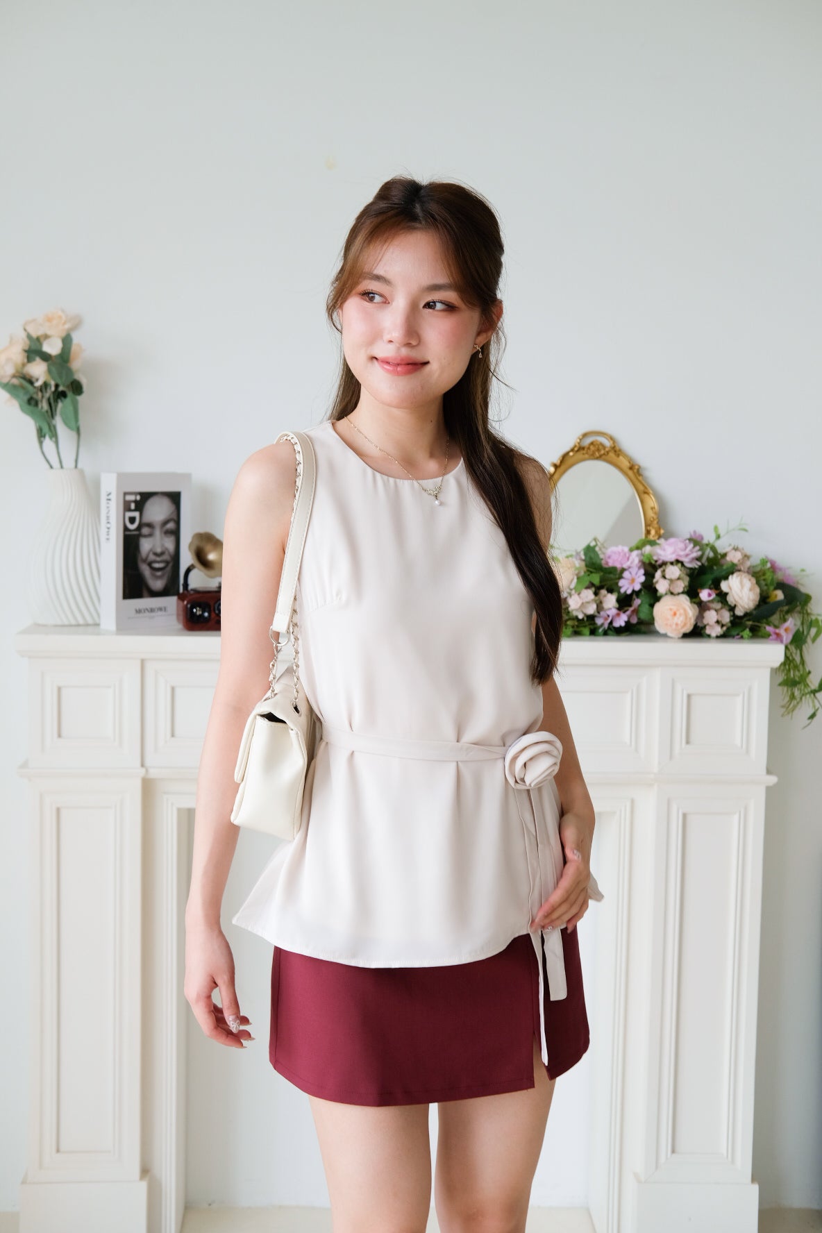 Rosina Chiffon Flare Top (Beige)