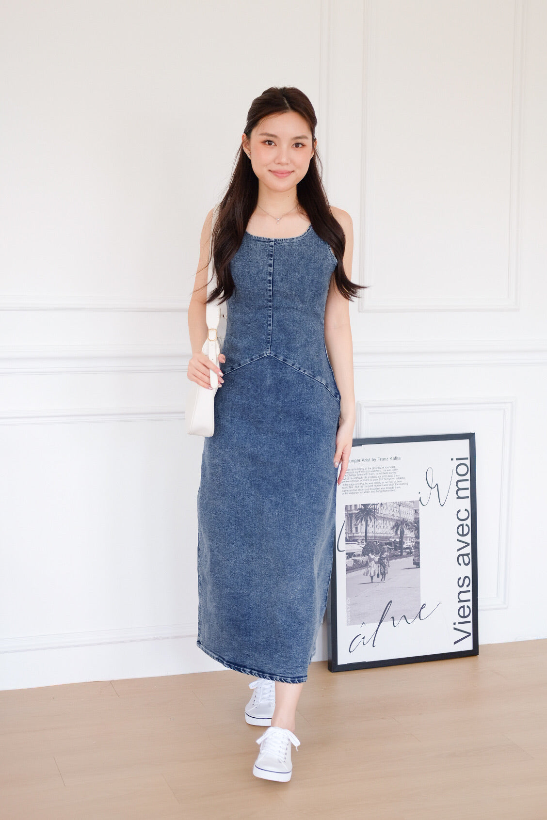 Revolution A Line Denim Maxi Dress (Dark Blue)