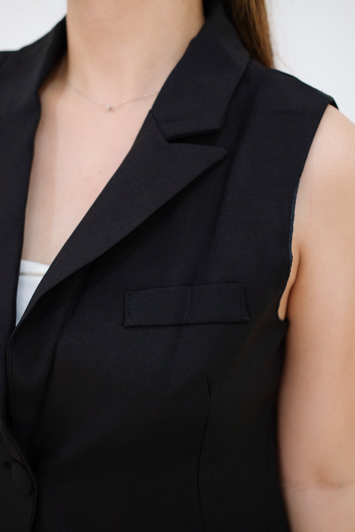 Blazer Vest Button Outerwear (Black)