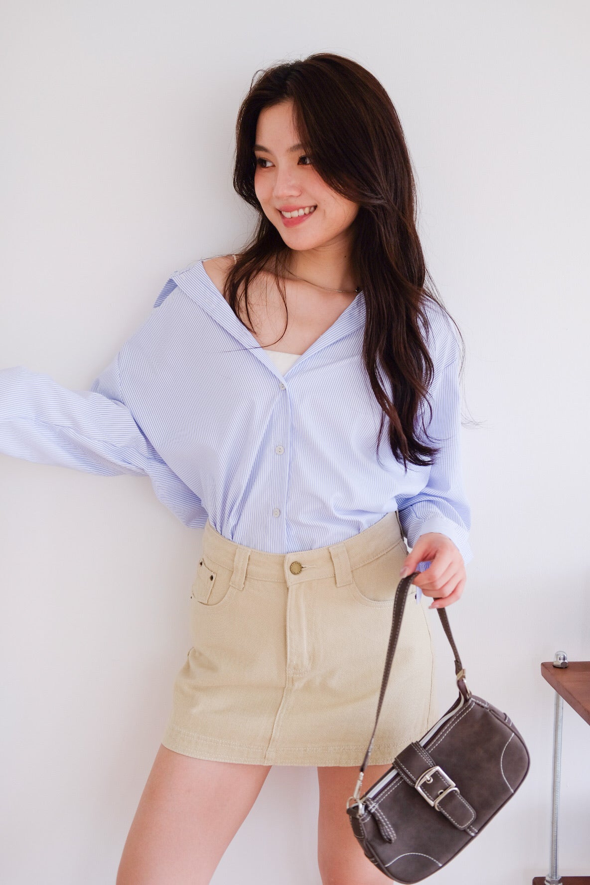 Downtown Oversized Shirt (Ice Blue Stripes)