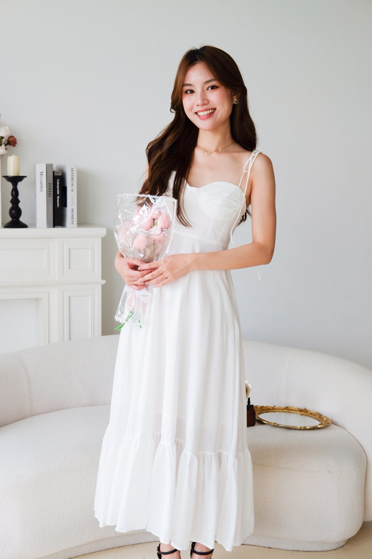 Delanie Sweetheart Ruffle Maxi Dress (White)