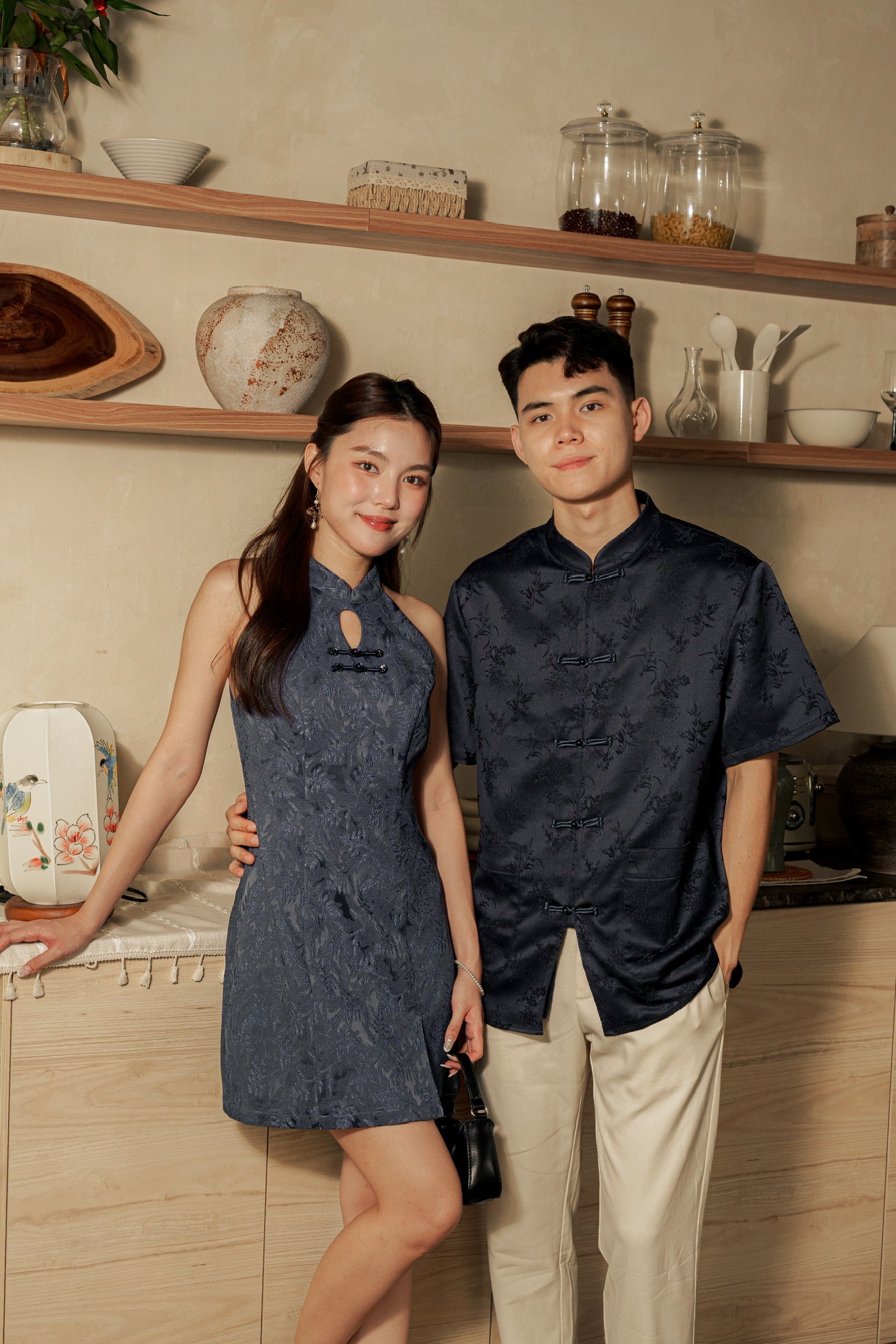 永夜星河 Twilight Halter Slit Cheongsam Dress (Navy Blue)