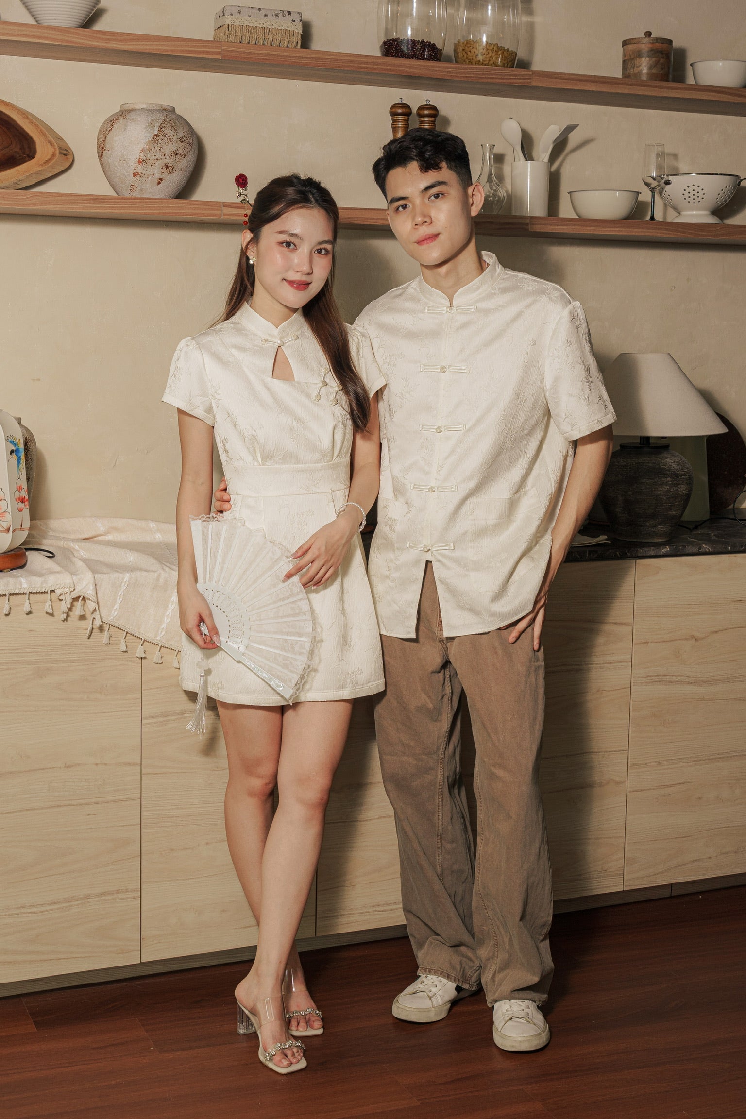 墨雨云间 Moonmist Sleeved Cheongsam Dress (Cream)