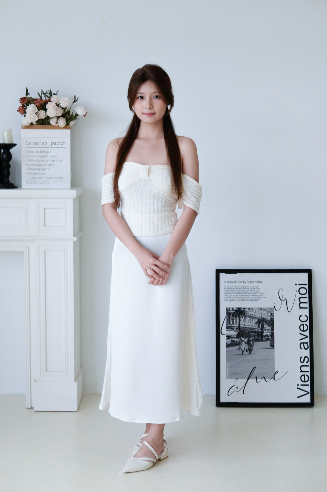 Creamy White Elastic Maxi Skirt