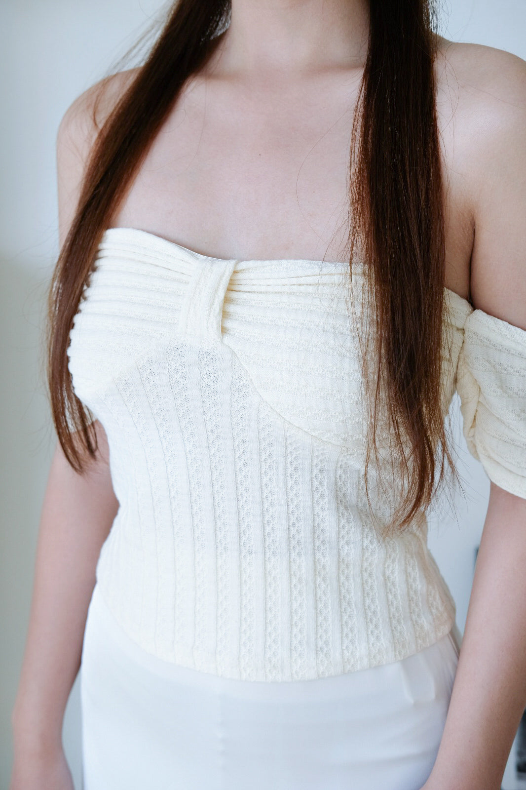 Ivory Off-Shoulder Ribbed Knit Top
