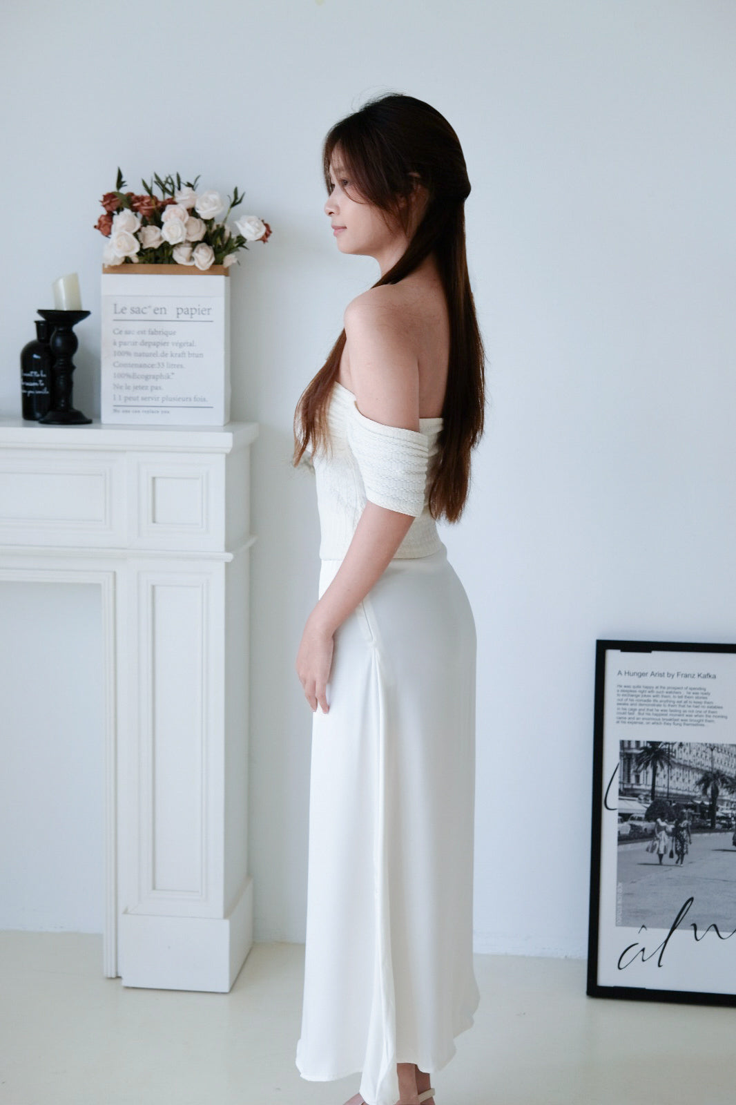 Ivory Off-Shoulder Ribbed Knit Top