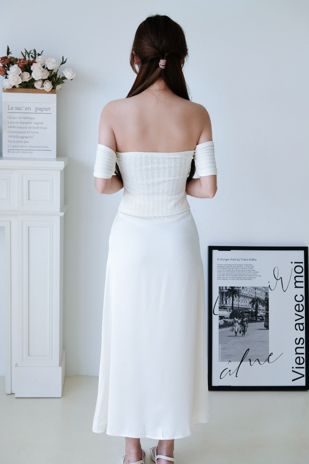 Ivory Off-Shoulder Ribbed Knit Top