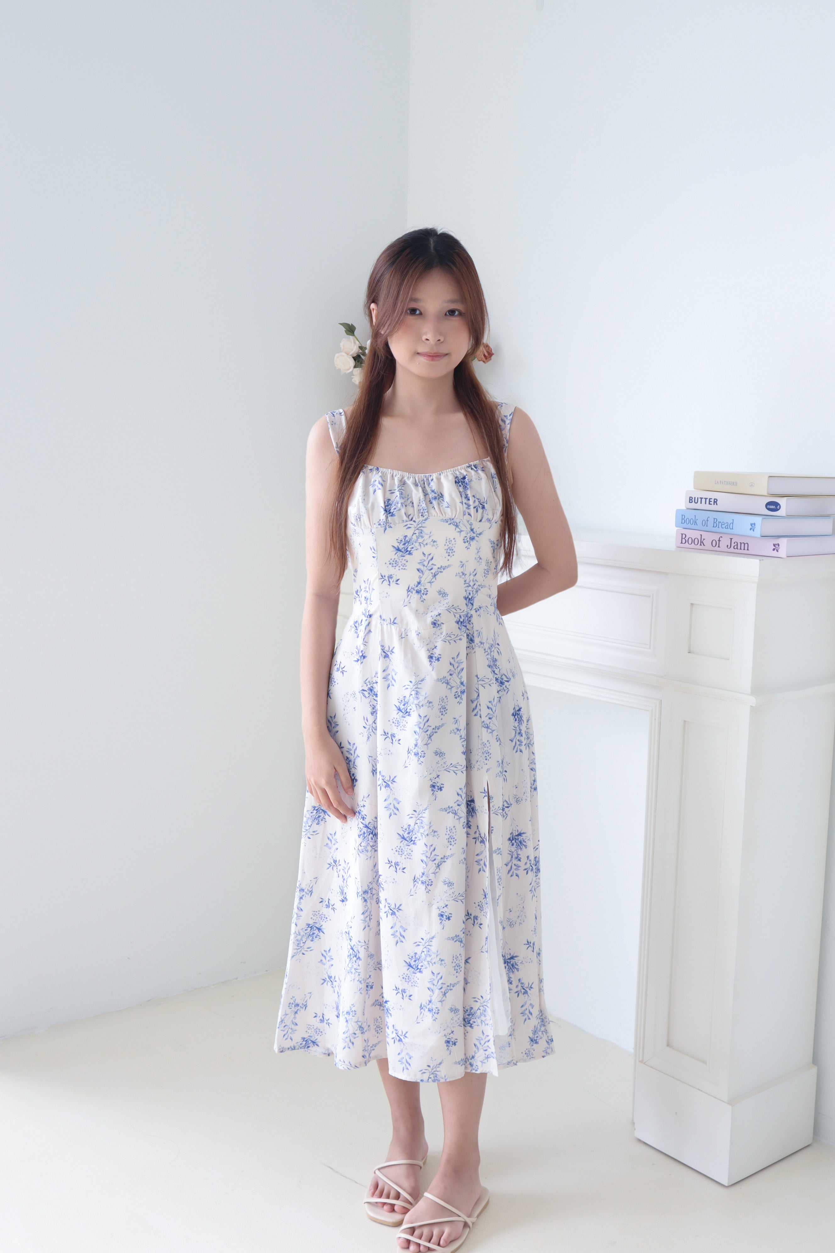 Light Beige Floral Print Maxi Dress