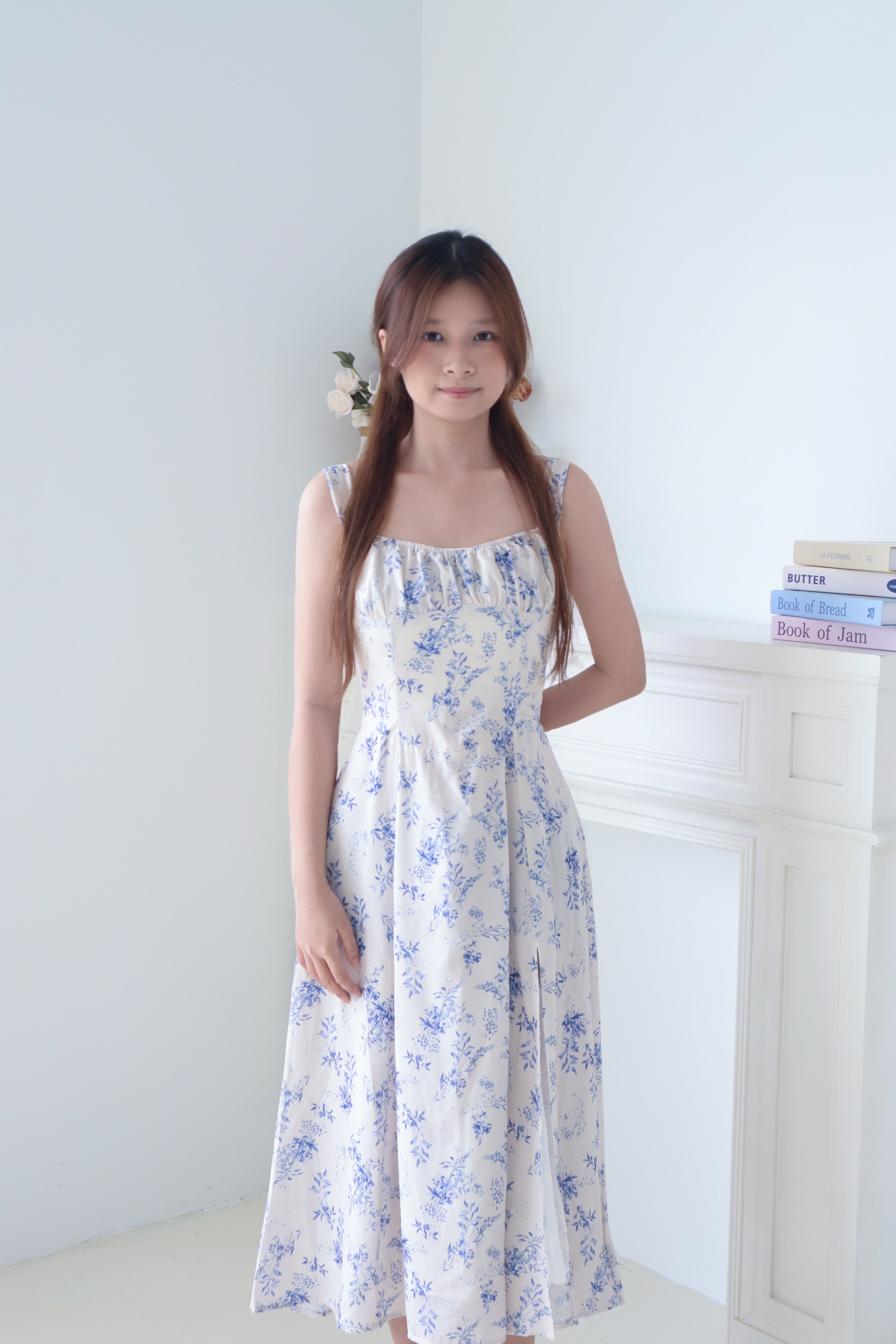 Light Beige Floral Print Maxi Dress