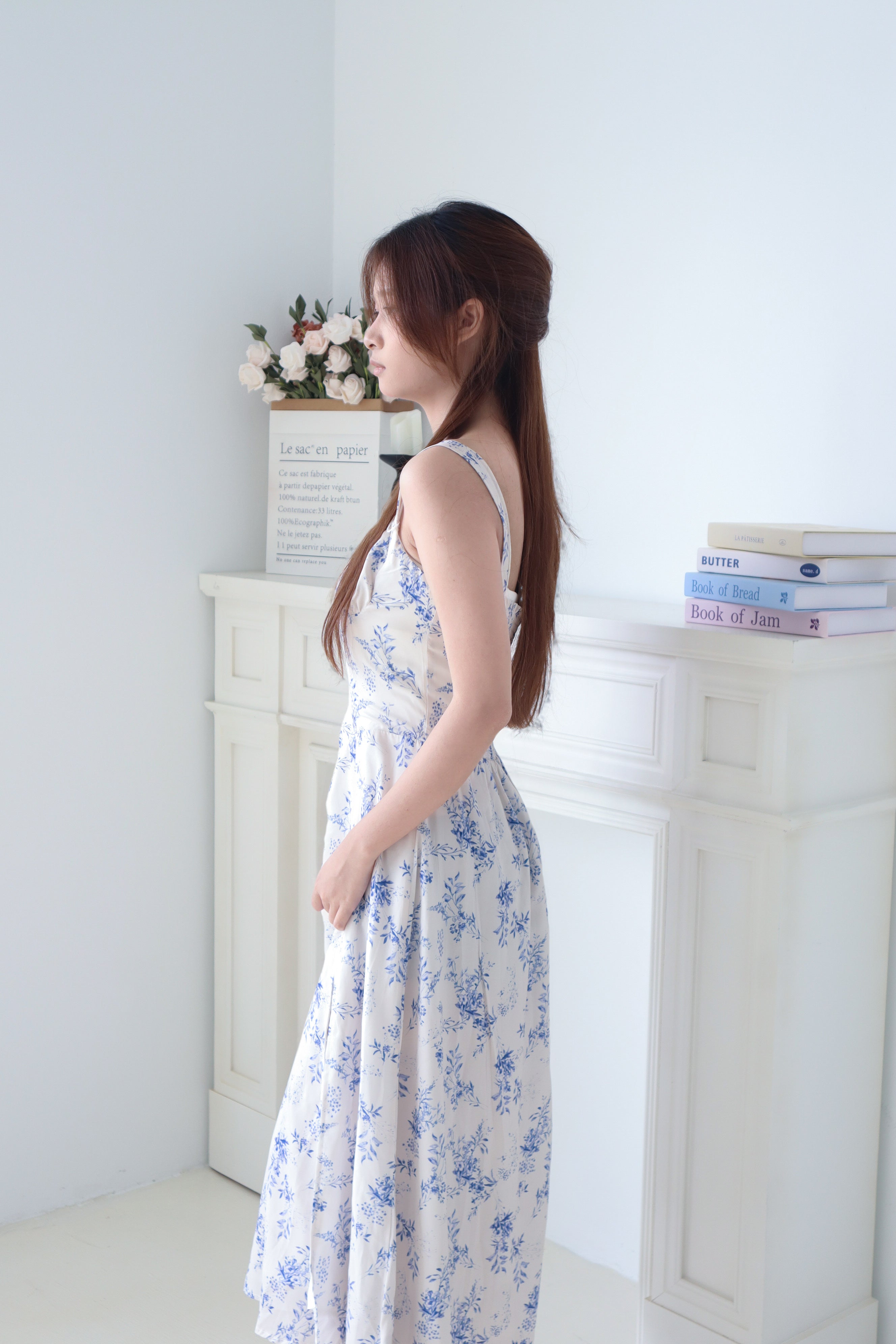 Light Beige Floral Print Maxi Dress