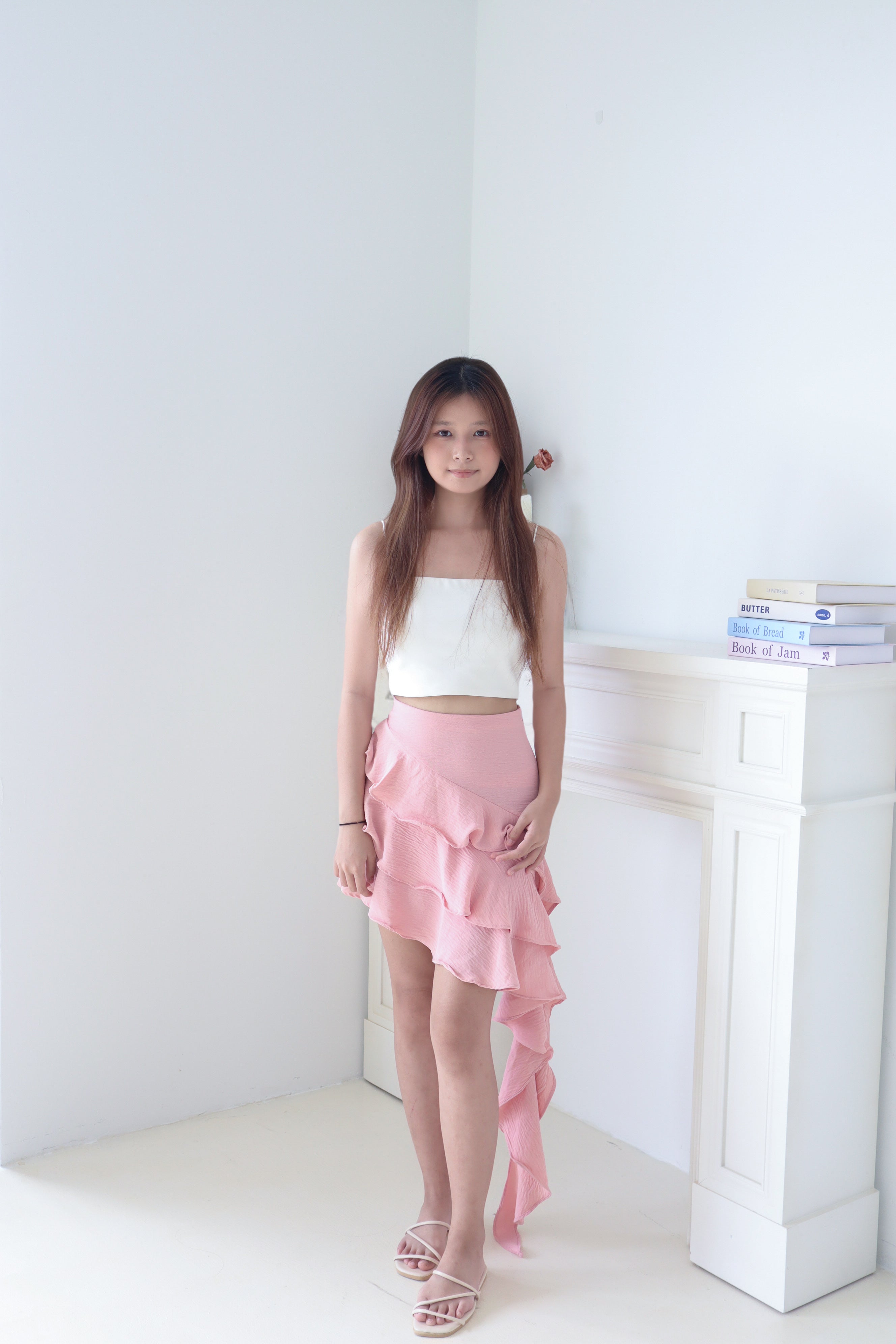 Pink Asymmetrical Ruffle Skirt