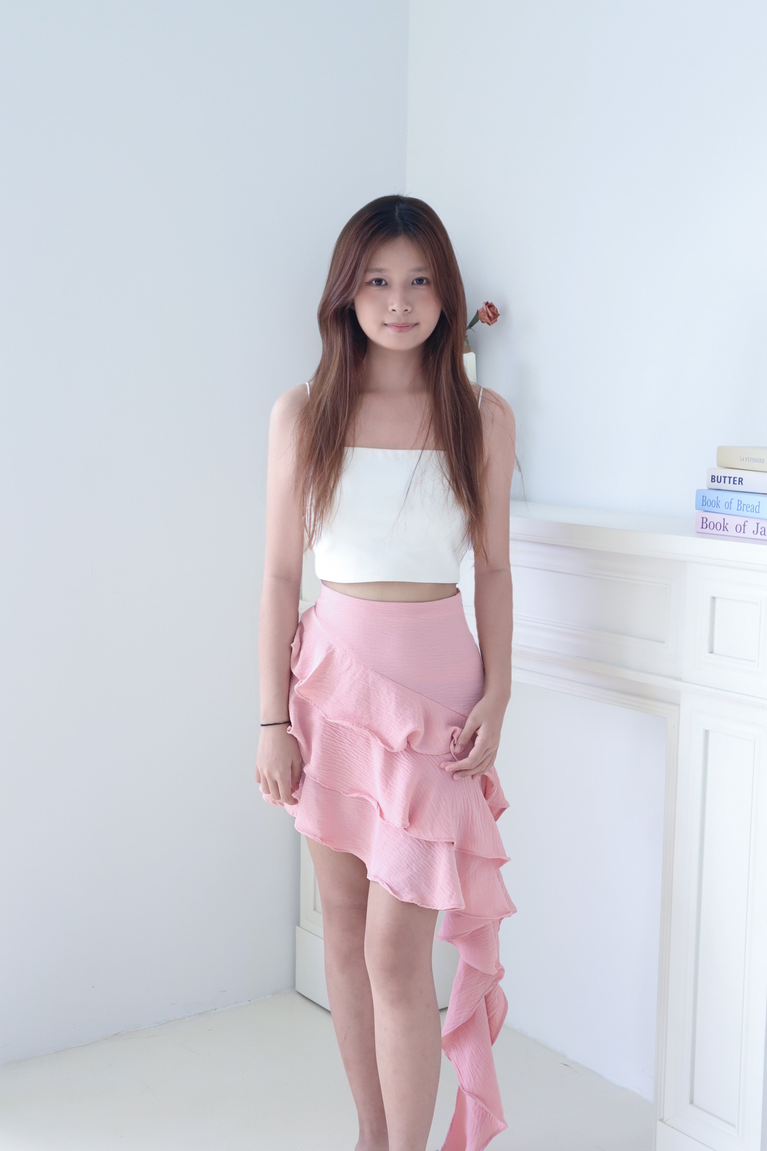Pink Asymmetrical Ruffle Skirt