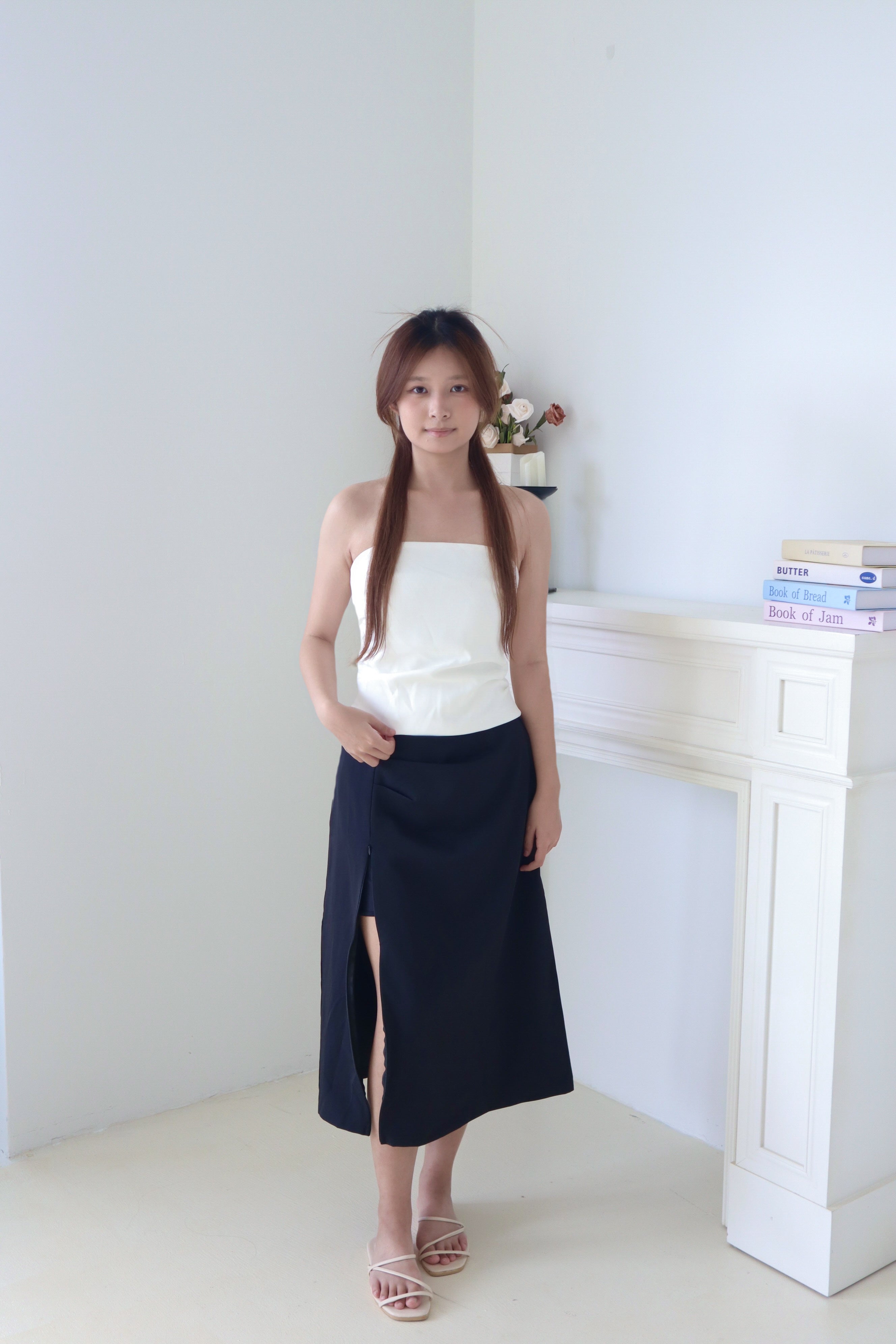 Black Slit Midi Skirt