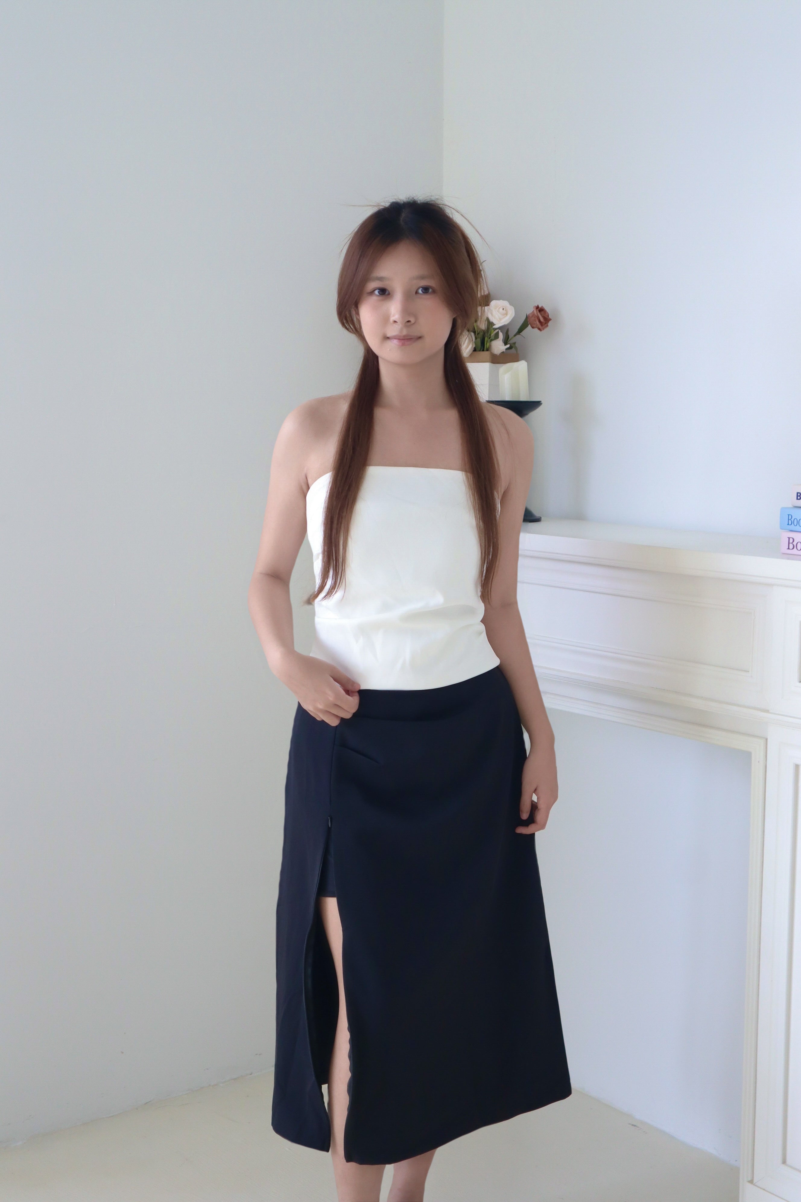 Black Slit Midi Skirt
