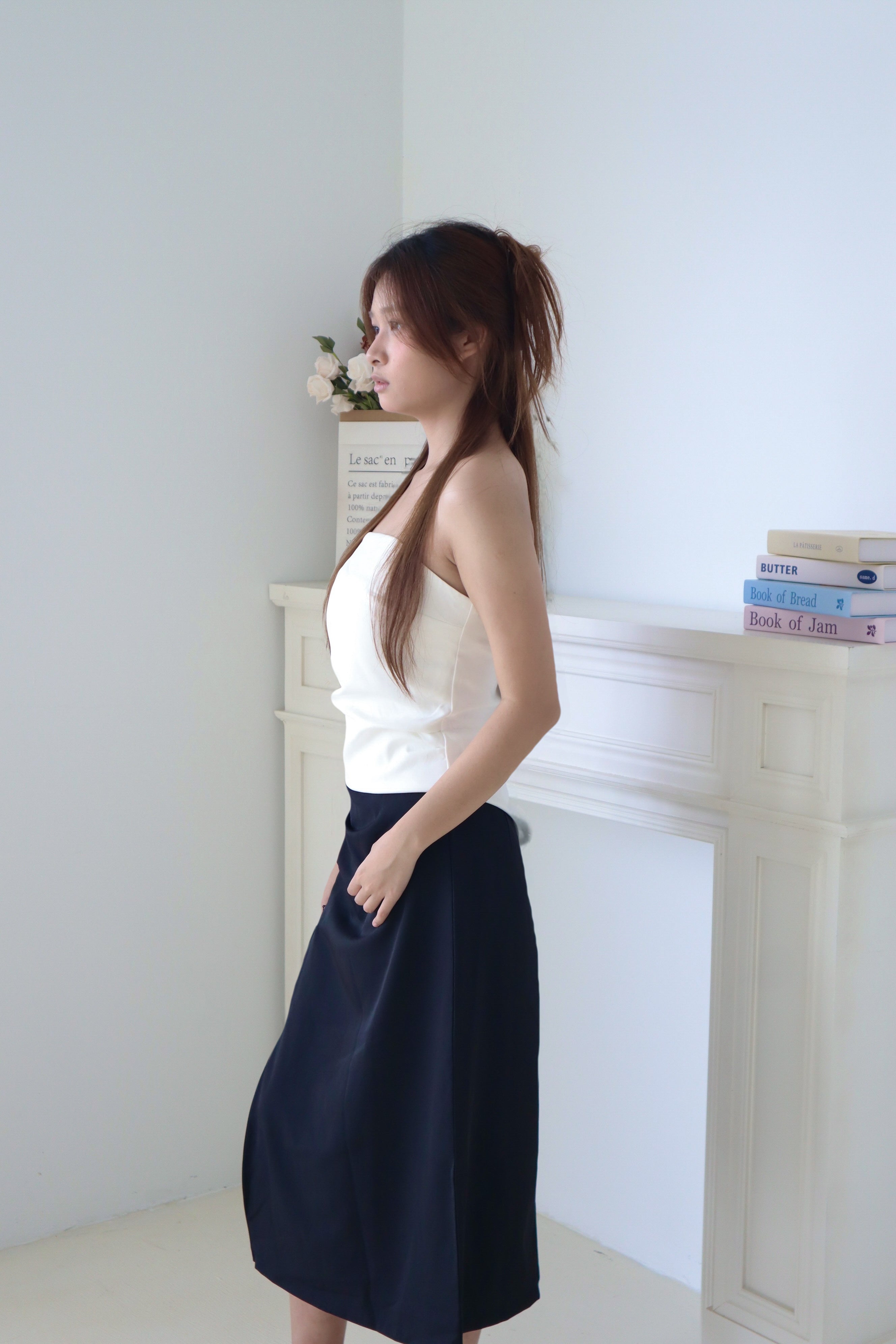 Black Slit Midi Skirt