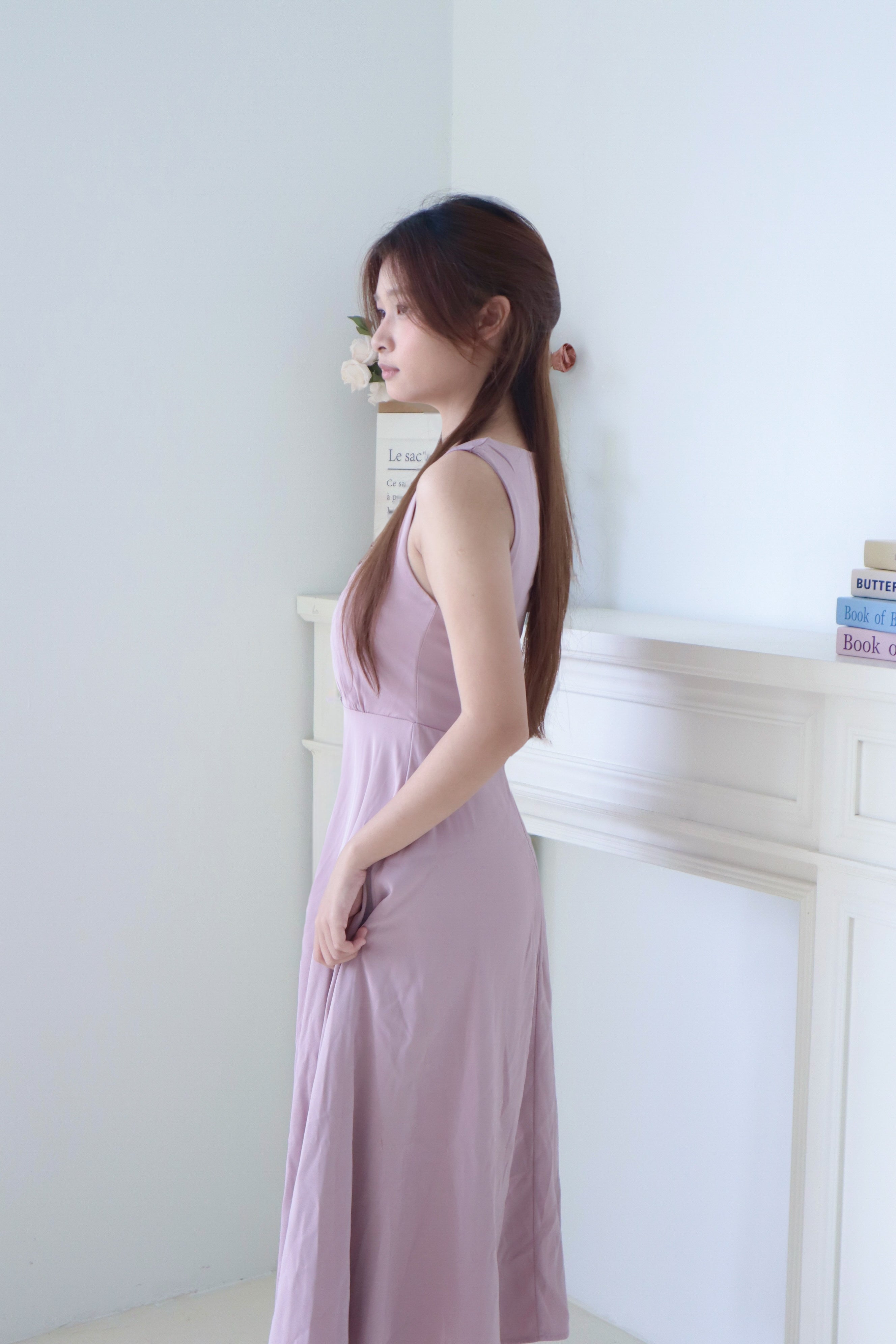 Light Purple Sleeveless Slit Maxi Dress