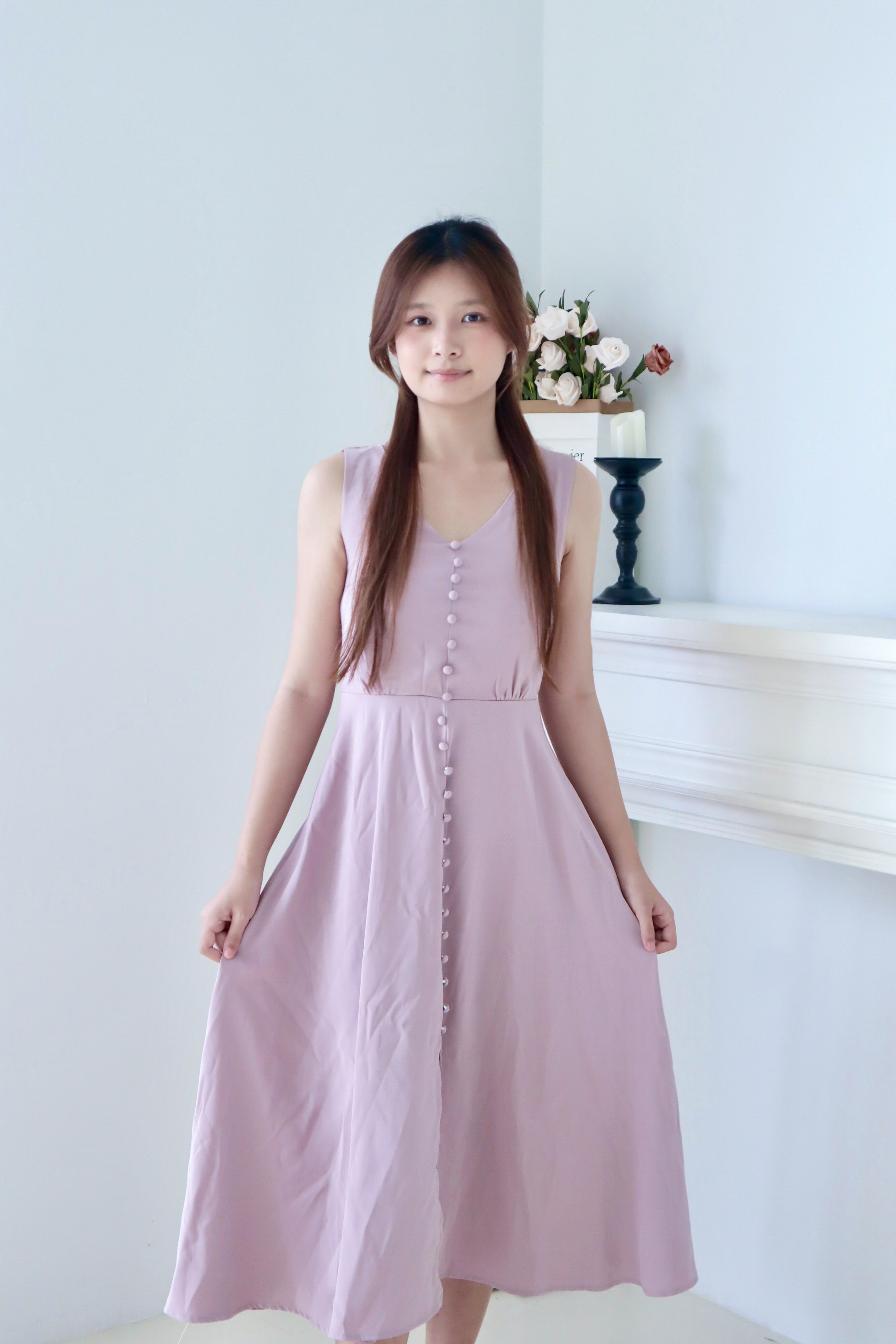 Light Purple Sleeveless Slit Maxi Dress